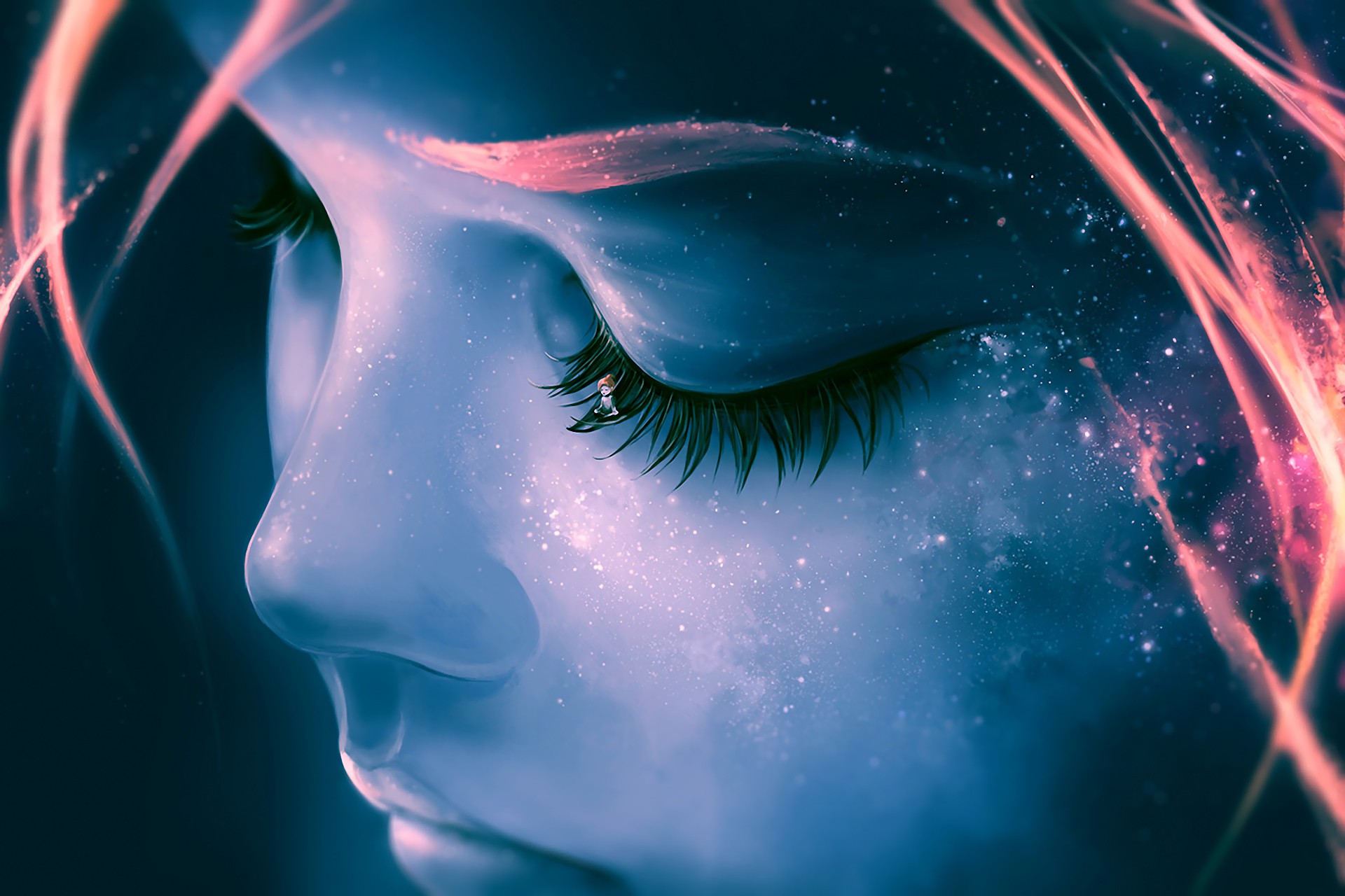 Fantasy art of a face with cosmic elements HD Wallpaper