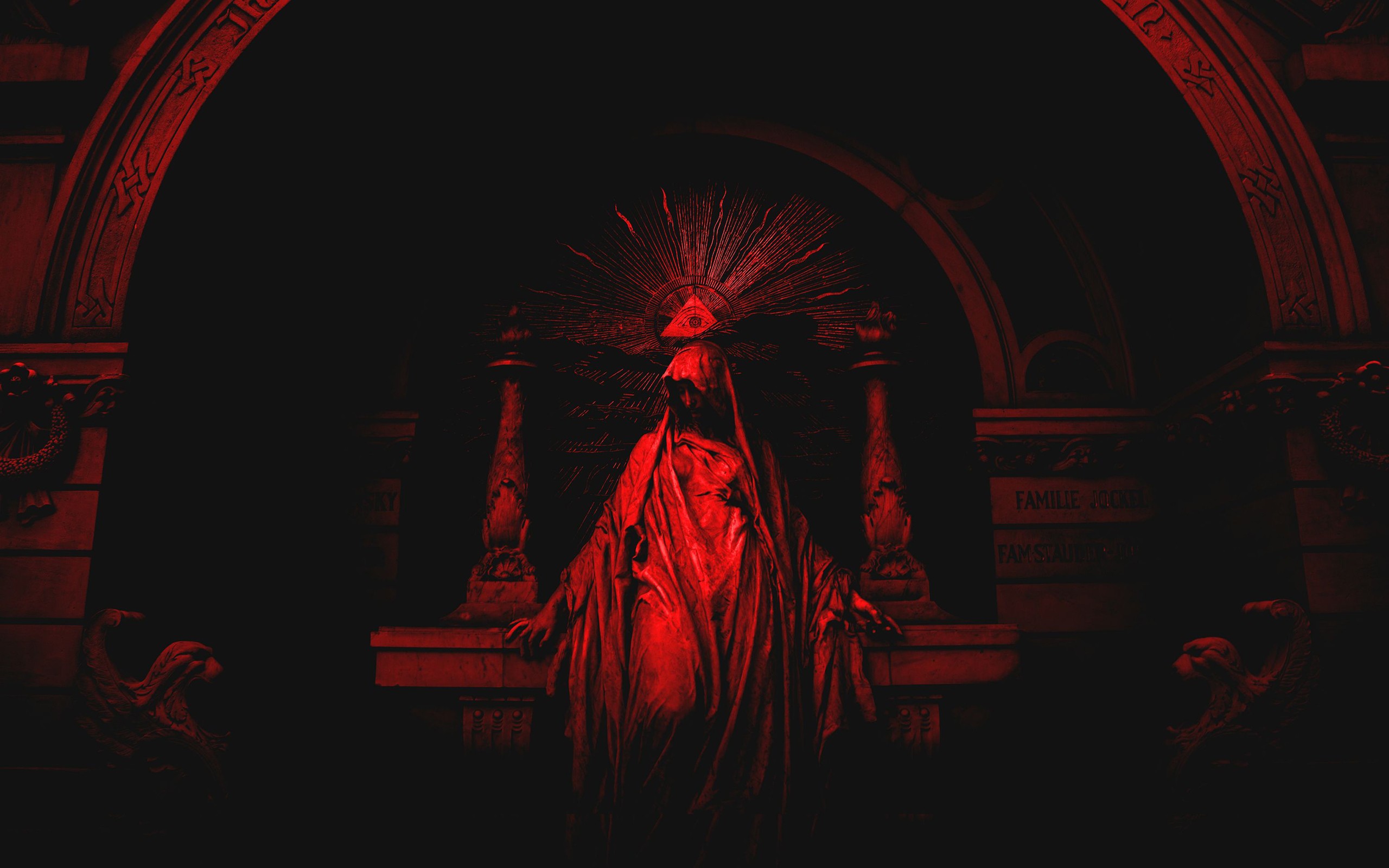 Statue with All-Seeing Eye and Pyramid HD Wallpaper