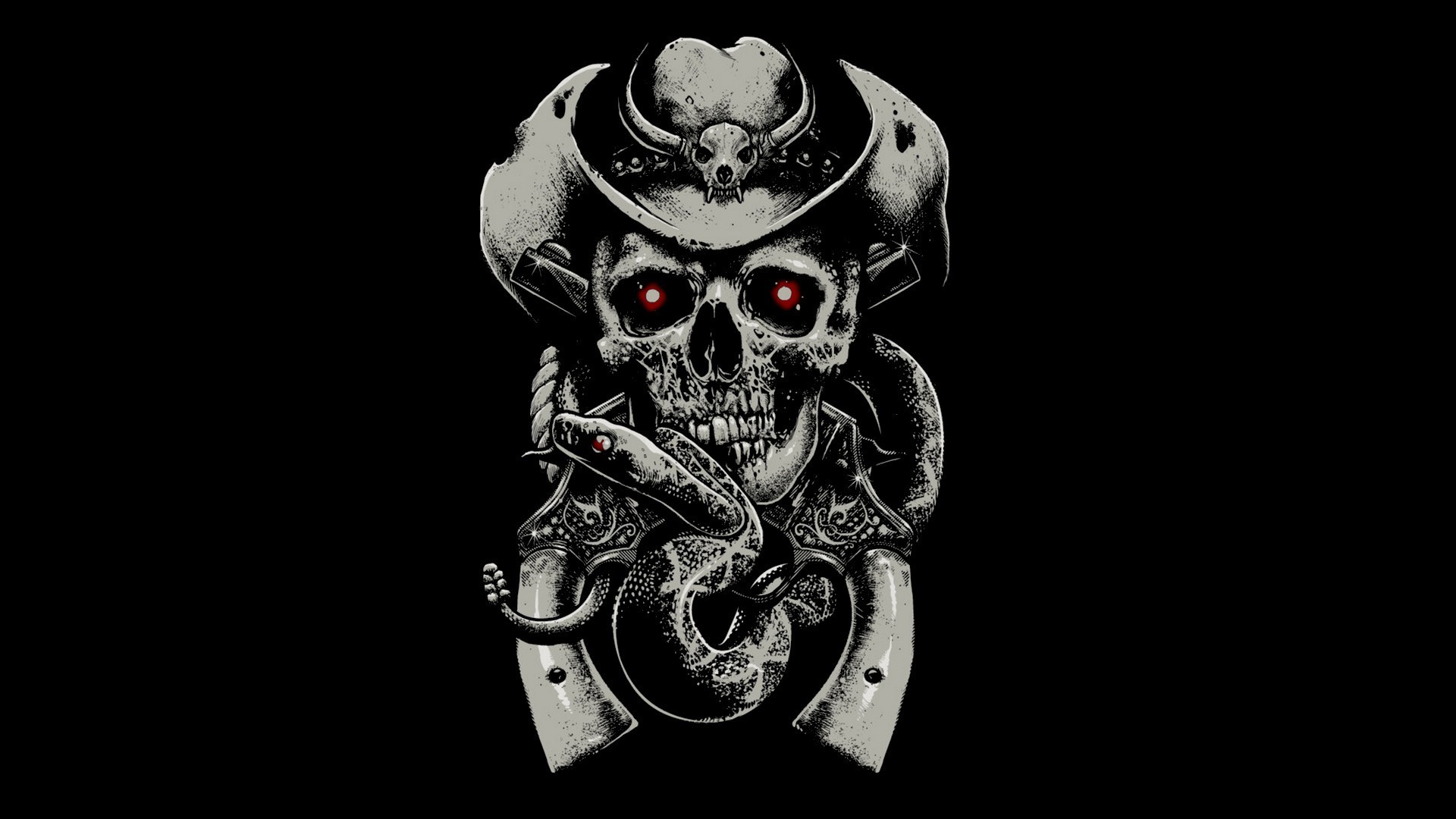 Western skull with snake and revolvers artwork HD Wallpaper
