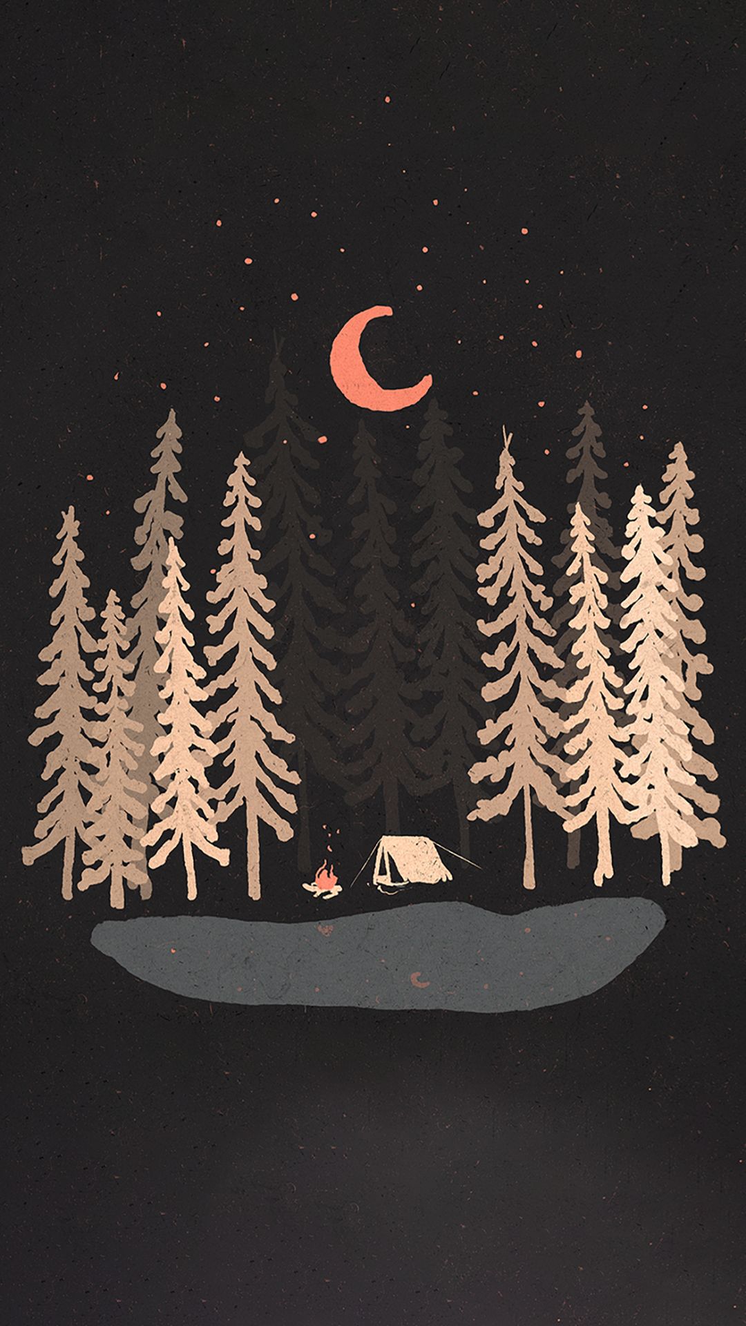 Camping by a lake under the moon and stars HD Wallpaper