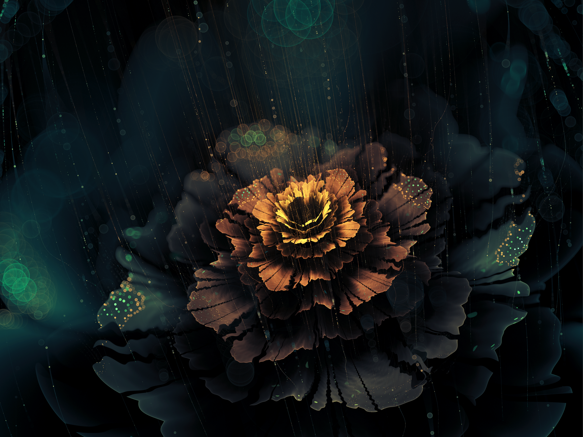 Fractal flower with rain and bokeh HD Wallpaper