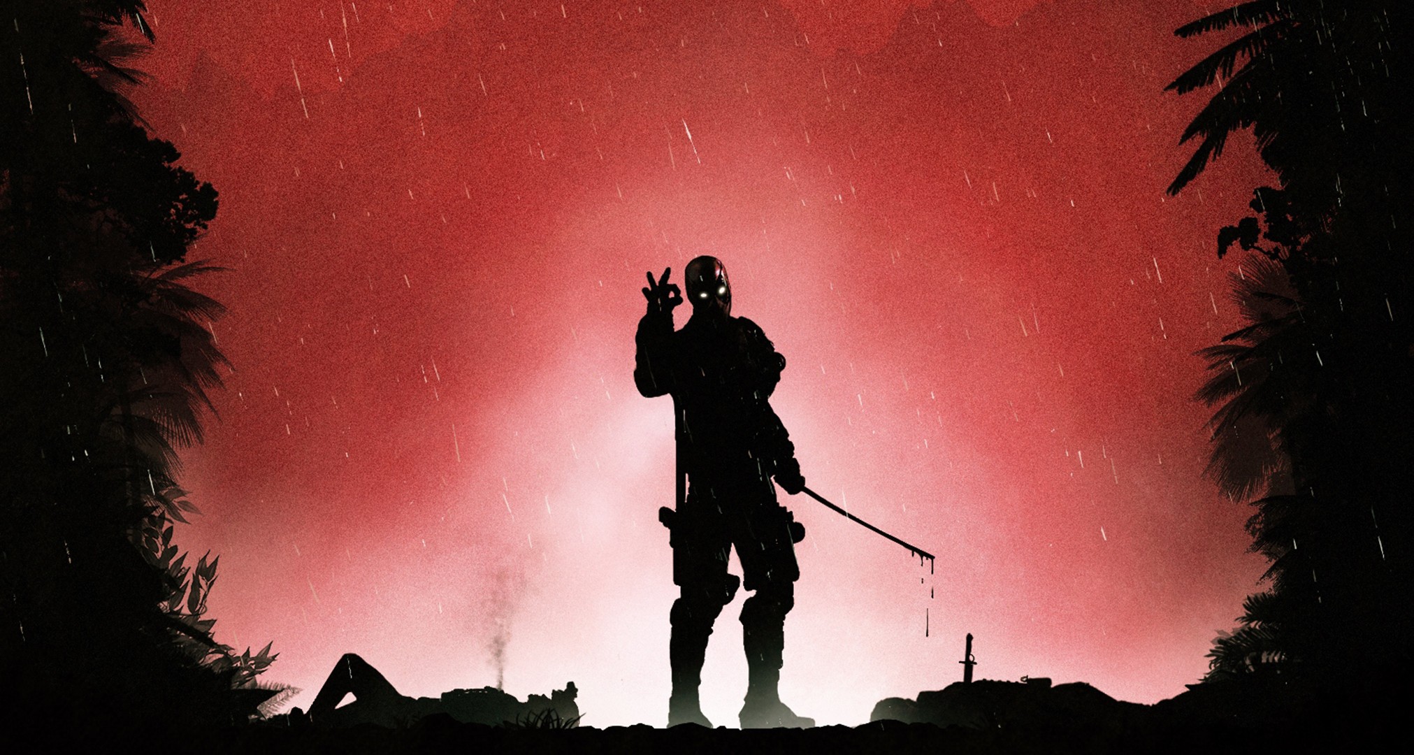 Deadpool artwork with red rain HD Wallpaper
