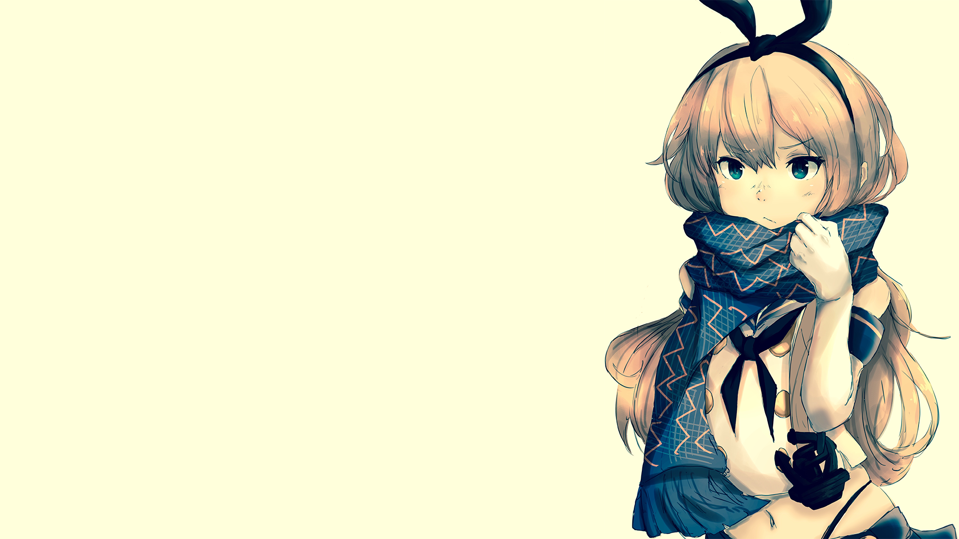 Anime girl with blue scarf and bunny ears HD Wallpaper