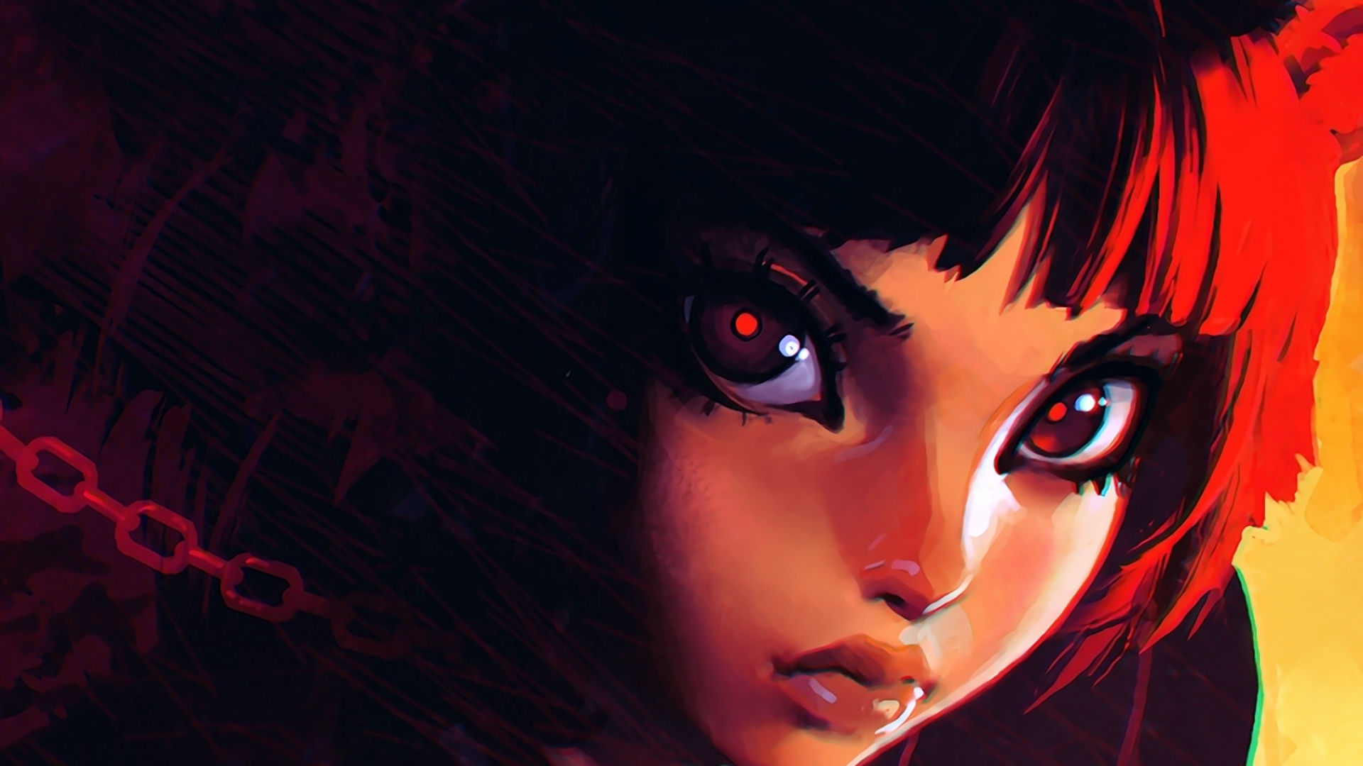 Ilya Kuvshinov's drawing of a girl with red eyes HD Wallpaper