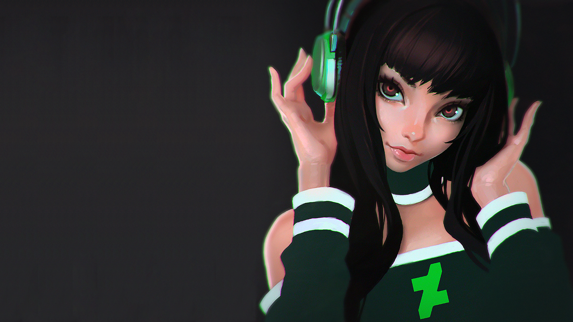 Ilya Kuvshinov drawing of a girl with headphones HD Wallpaper