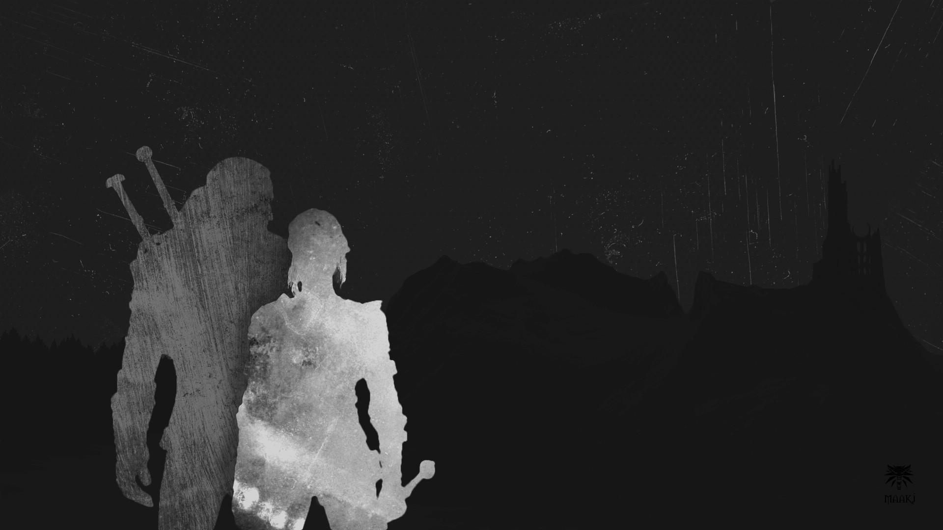 Geralt and Ciri silhouettes in The Witcher 3 HD Wallpaper
