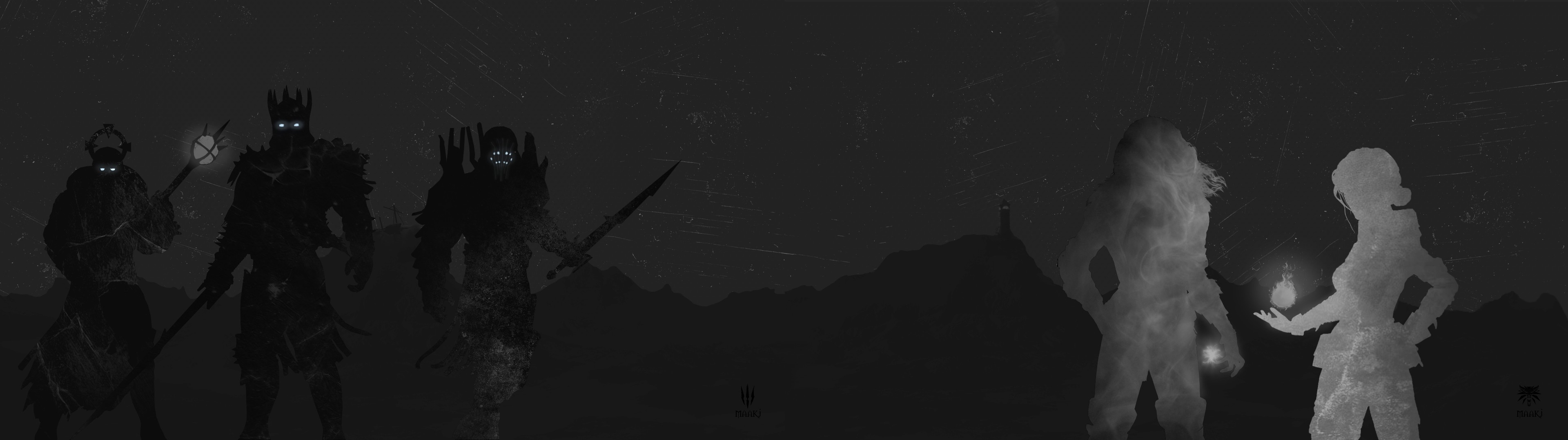 The Witcher characters in a dark landscape HD Wallpaper