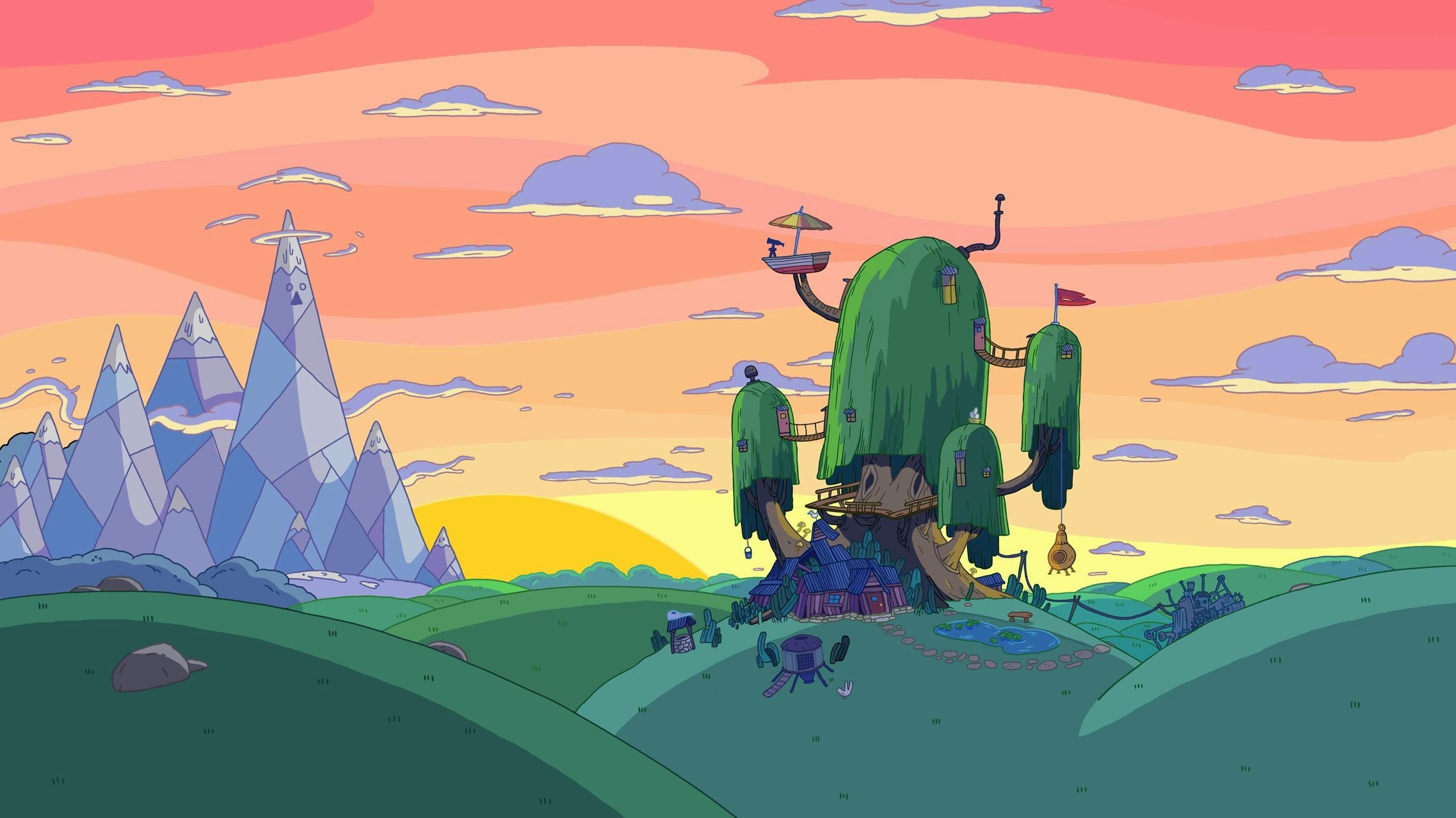 Adventure Time Tree House and Ice Mountains at Sunset HD Wallpaper