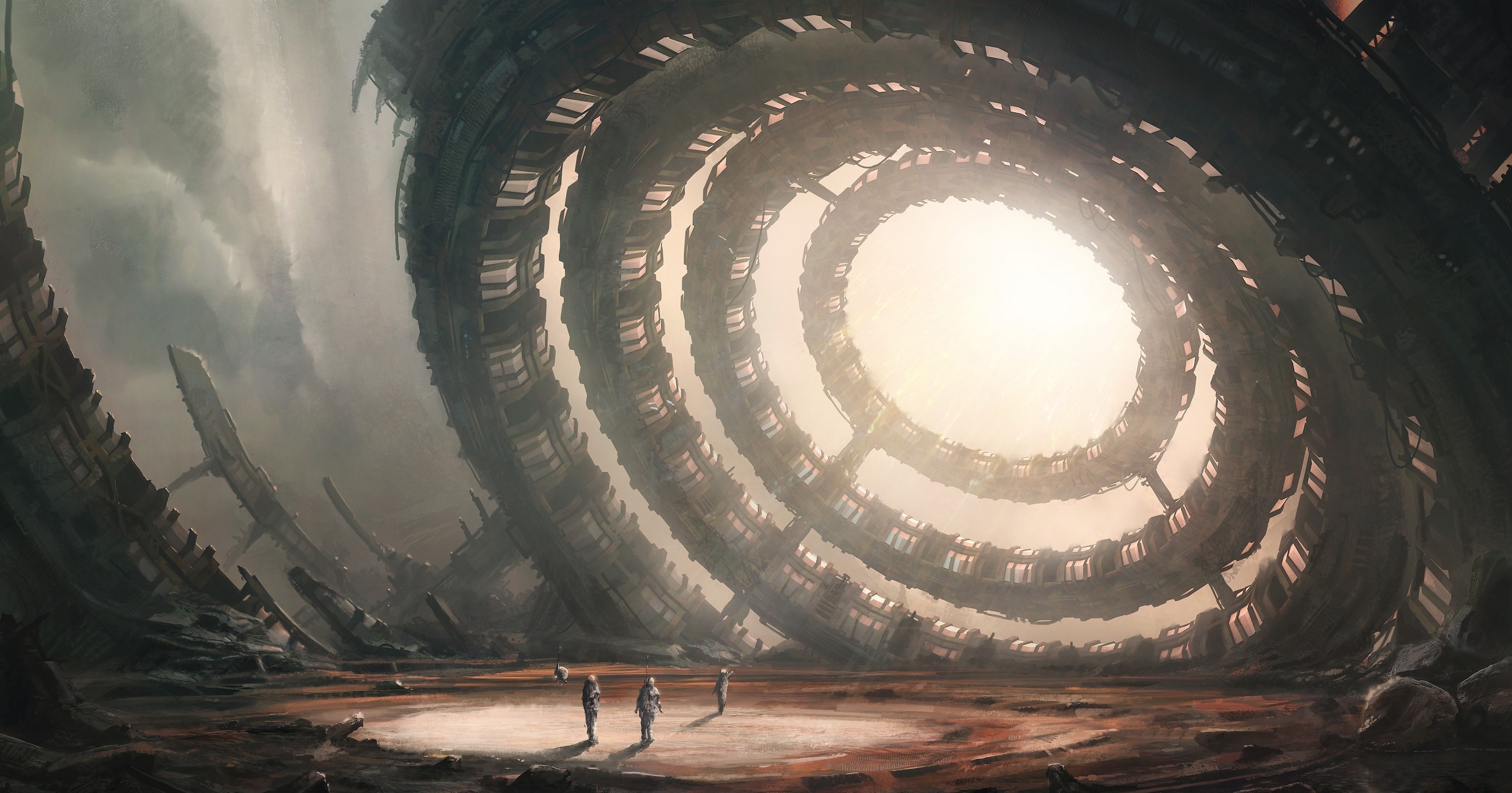 Futuristic sci-fi artwork of a massive spiral structure HD Wallpaper