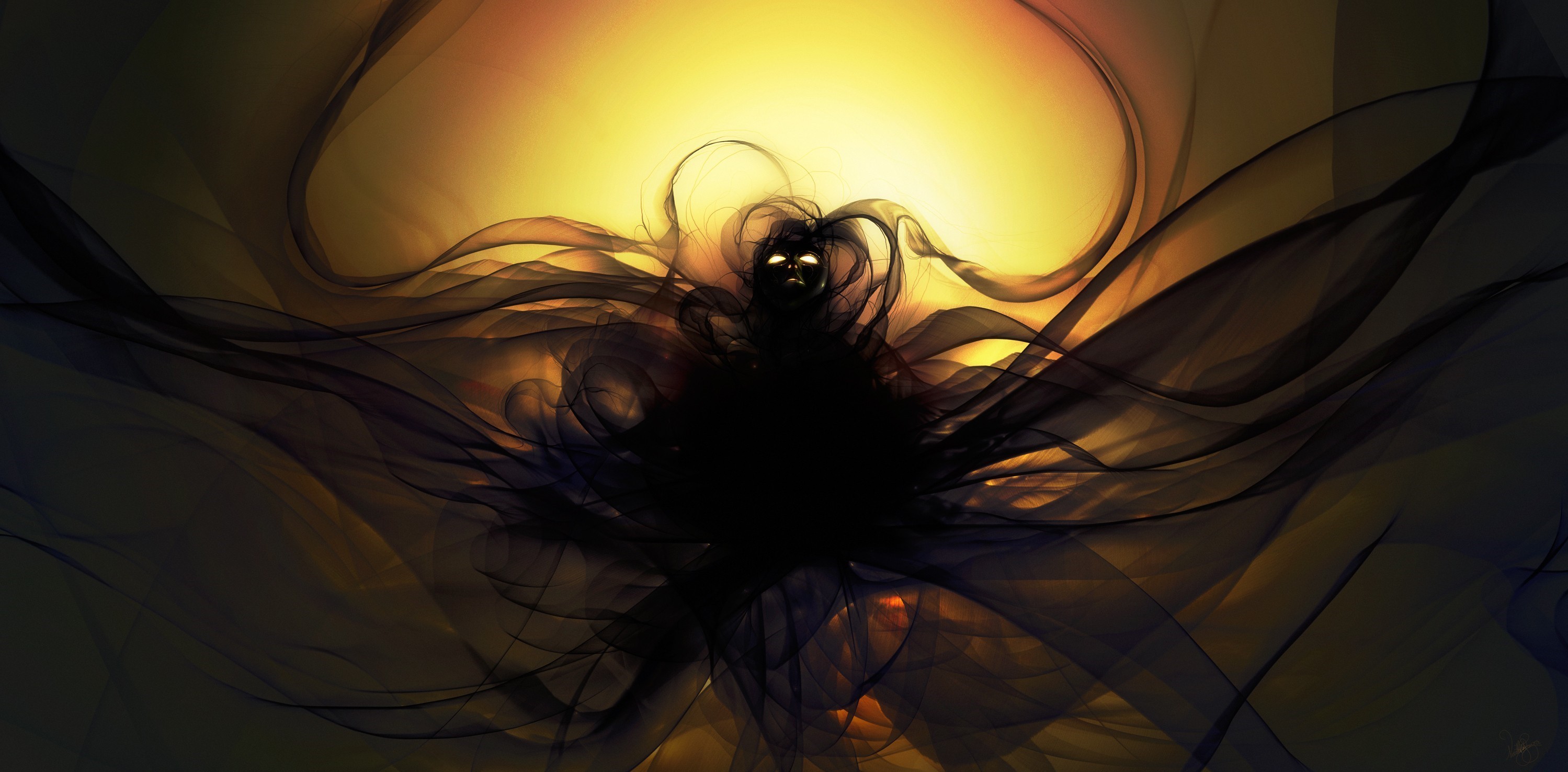 Dark entity with glowing eyes in abstract fantasy art HD Wallpaper