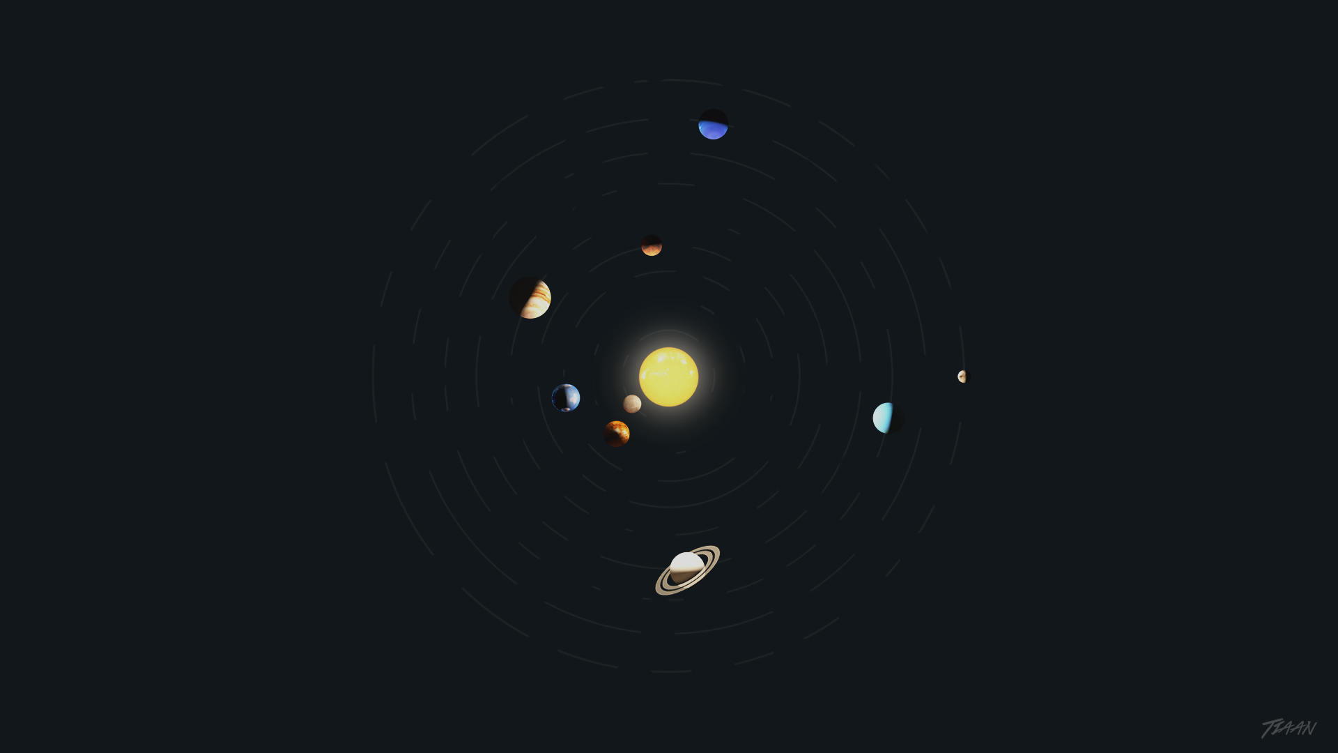 Minimalist Solar System with Planets and Sun HD Wallpaper