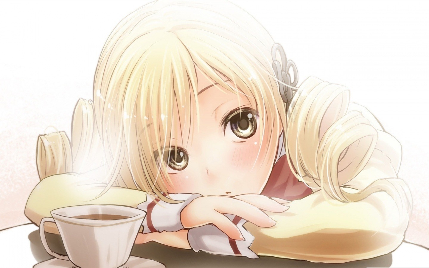 Tomoe Mami with coffee from Mahou Shoujo Madoka Magica HD Wallpaper
