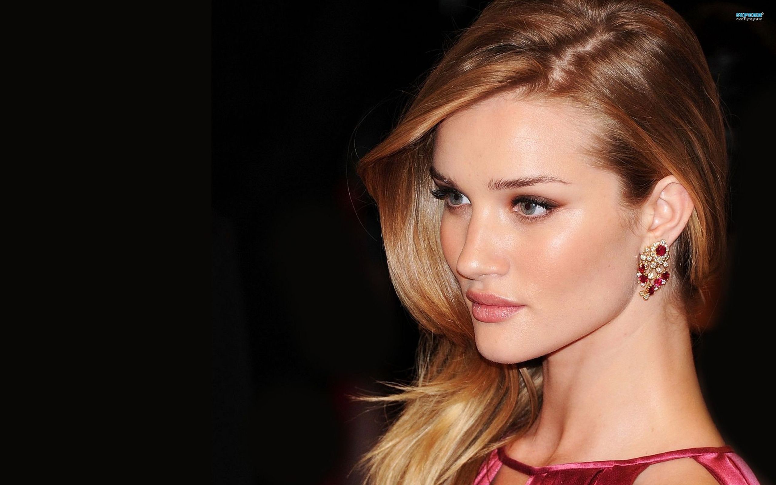 Rosie Huntington-Whiteley wearing earrings and a dress HD Wallpaper