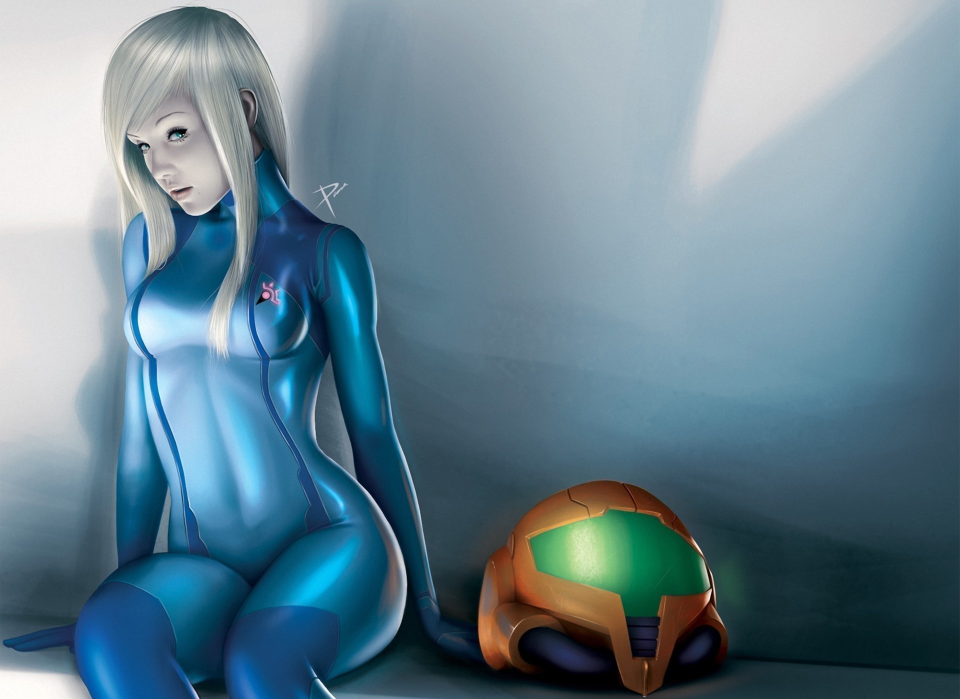 Samus Aran in her Zero Suit with helmet HD Wallpaper