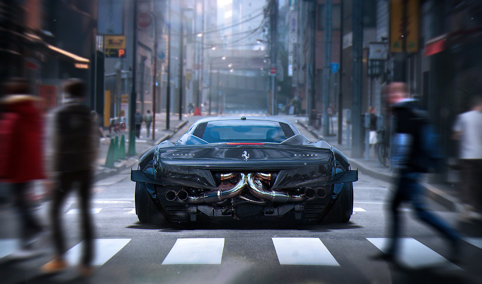 Ferrari Saleen car in a futuristic urban street HD Wallpaper