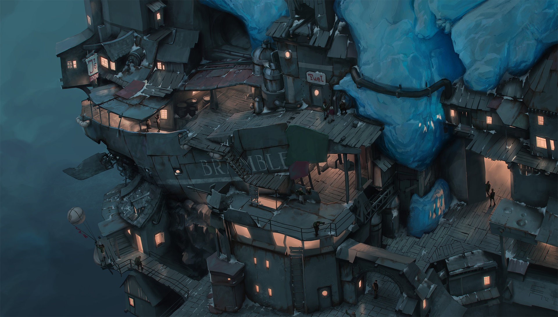 Bramble settlement built on a cliffside HD Wallpaper