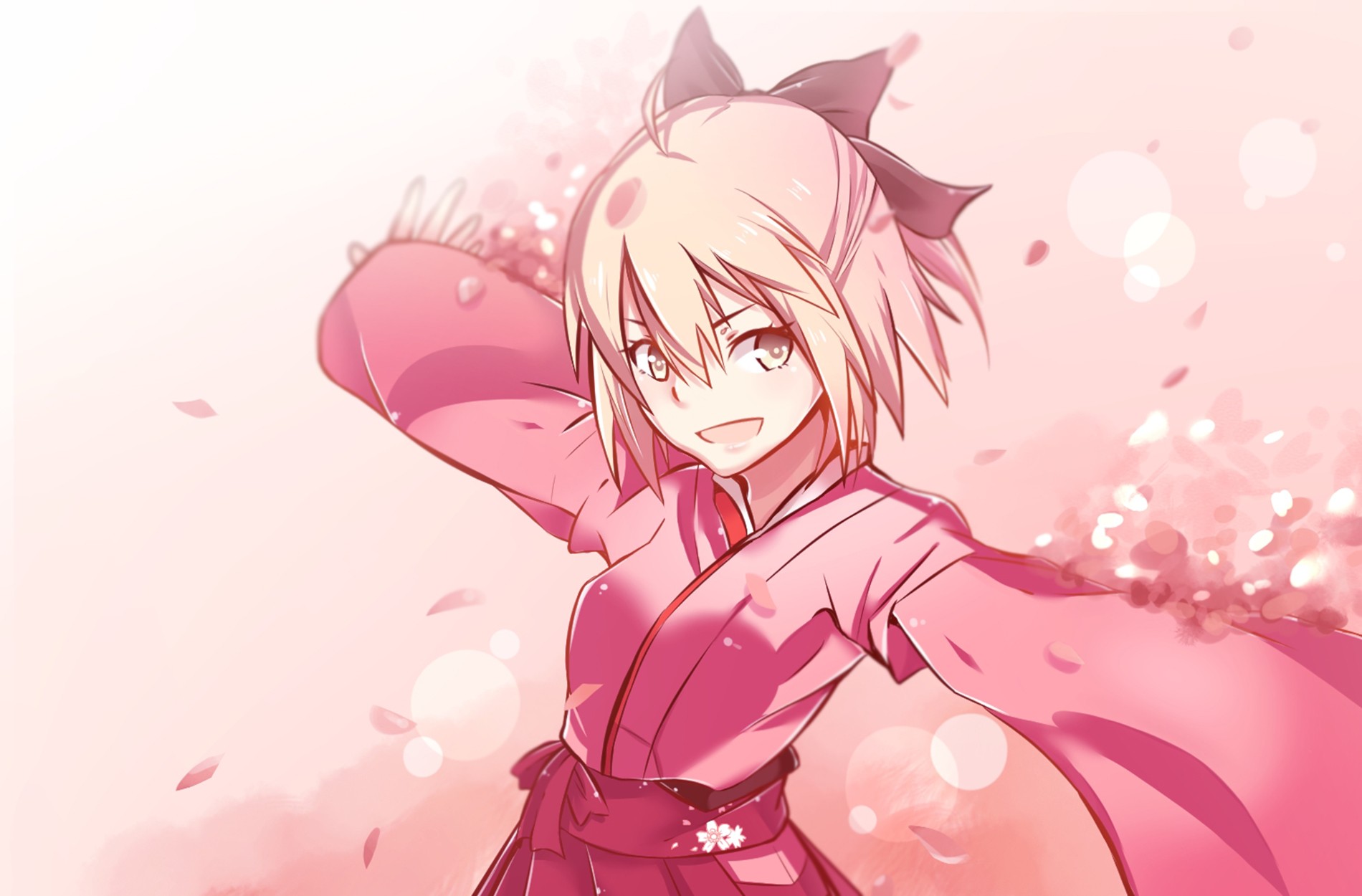 Sakura Saber from Fate Series in Pink Kimono HD Wallpaper