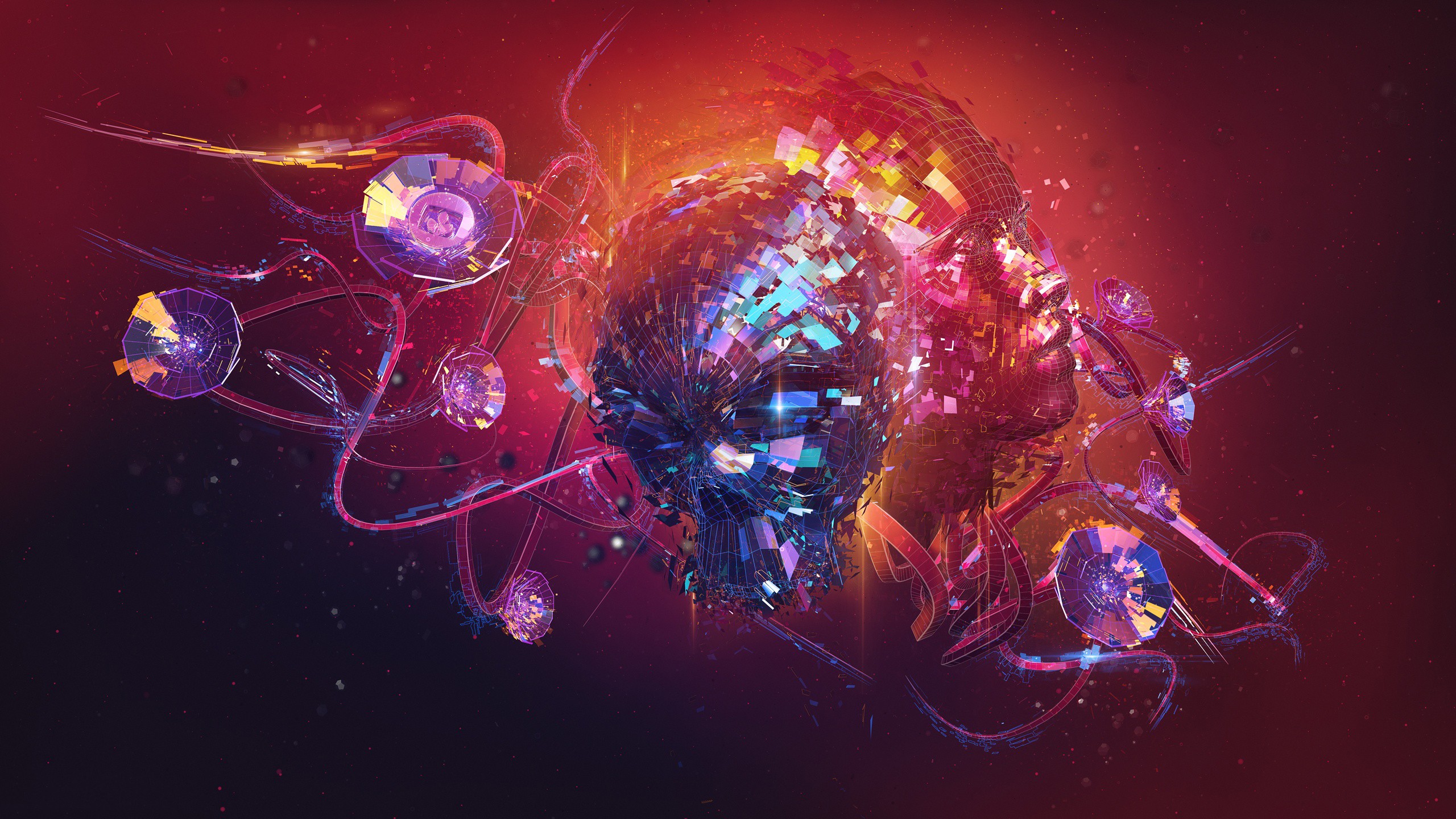 Abstract digital art with geometric shapes and human profile HD Wallpaper
