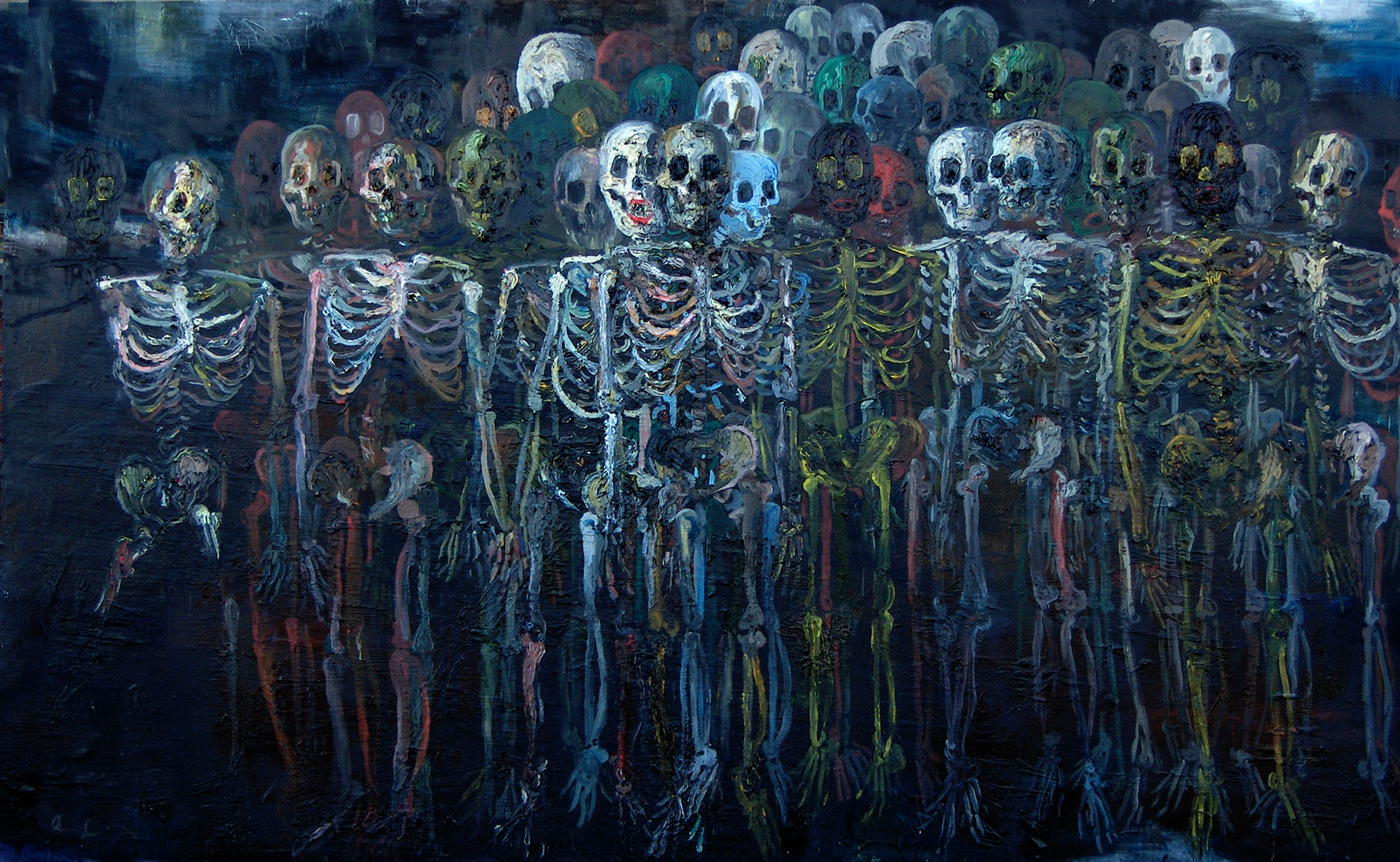 bones, skeleton, digital art, creepy, painting, artwork, skull, ribs HD Wallpaper