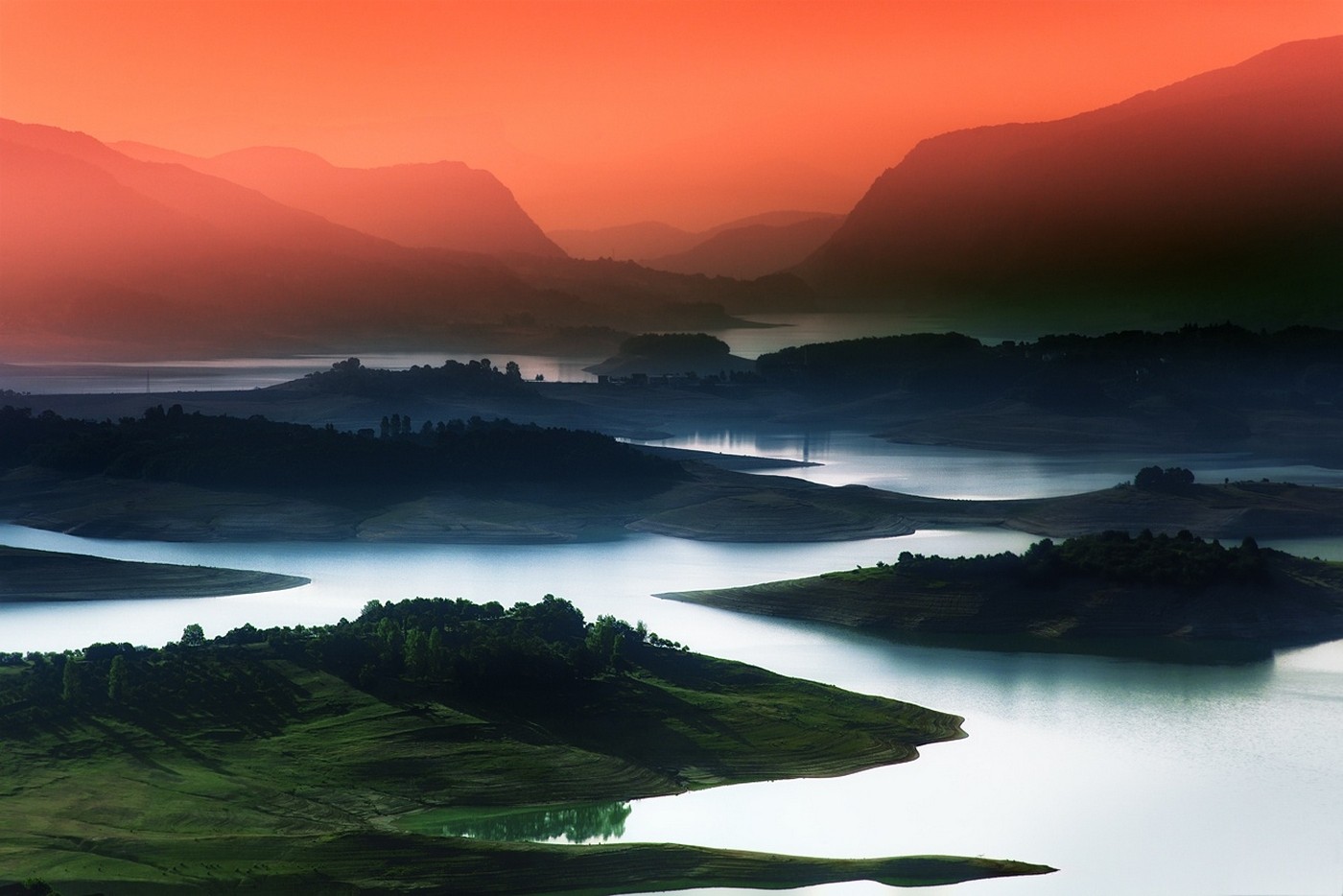 Misty mountains and lakes in Bosnia and Herzegovina at sunset HD Wallpaper