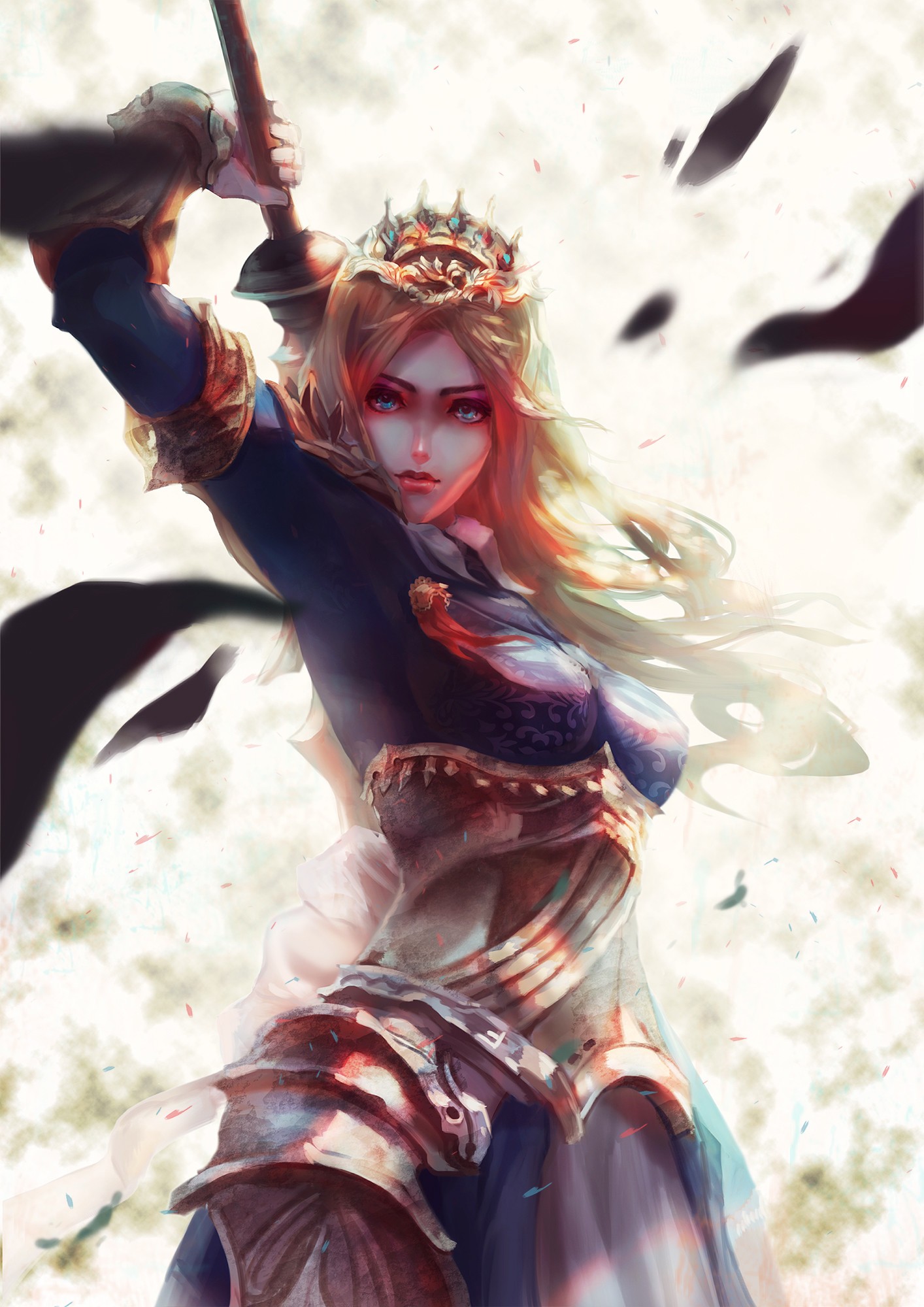 Fantasy warrior queen with sword and crown HD Wallpaper