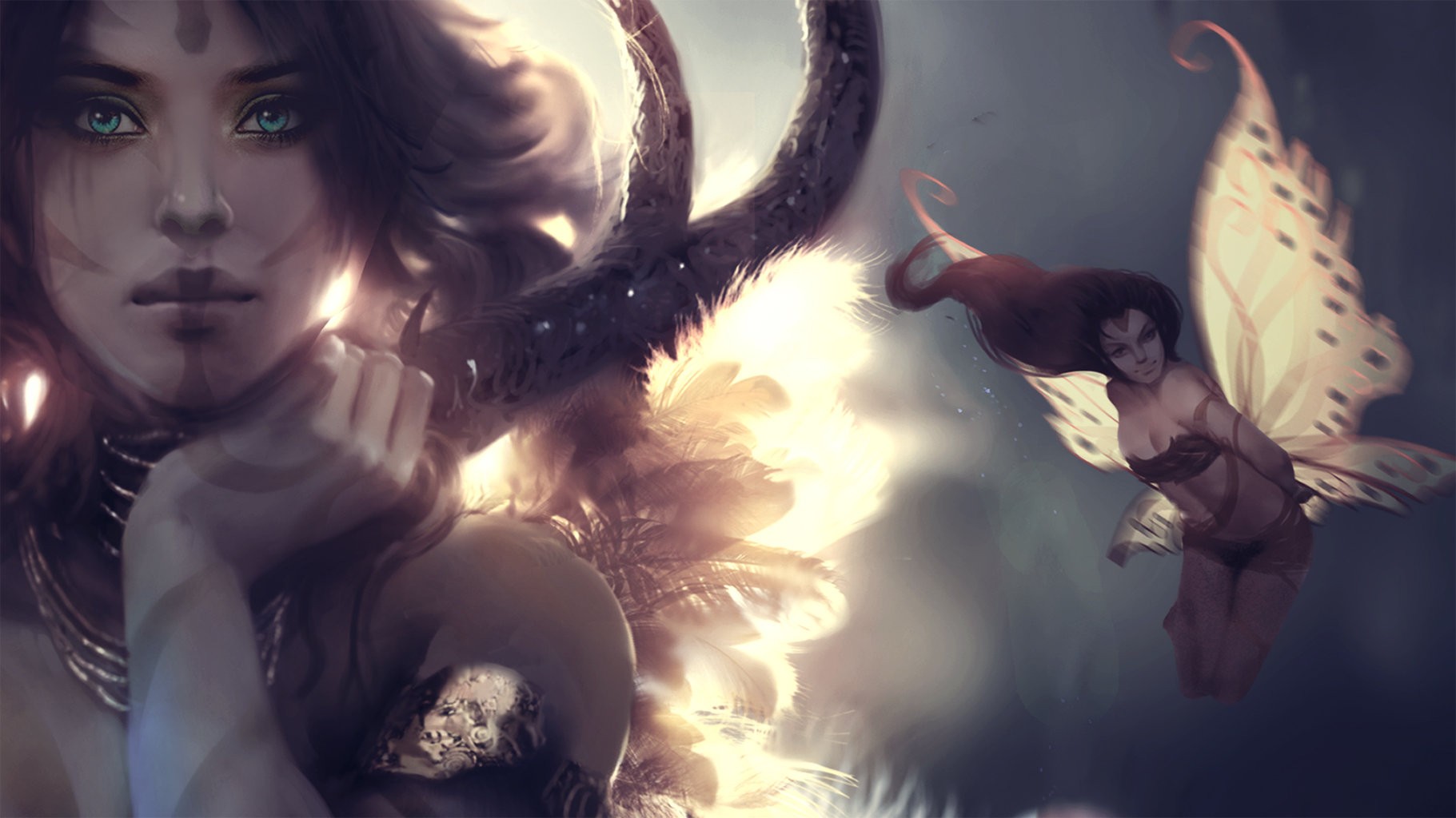 Fantasy art of a woman and a fairy HD Wallpaper