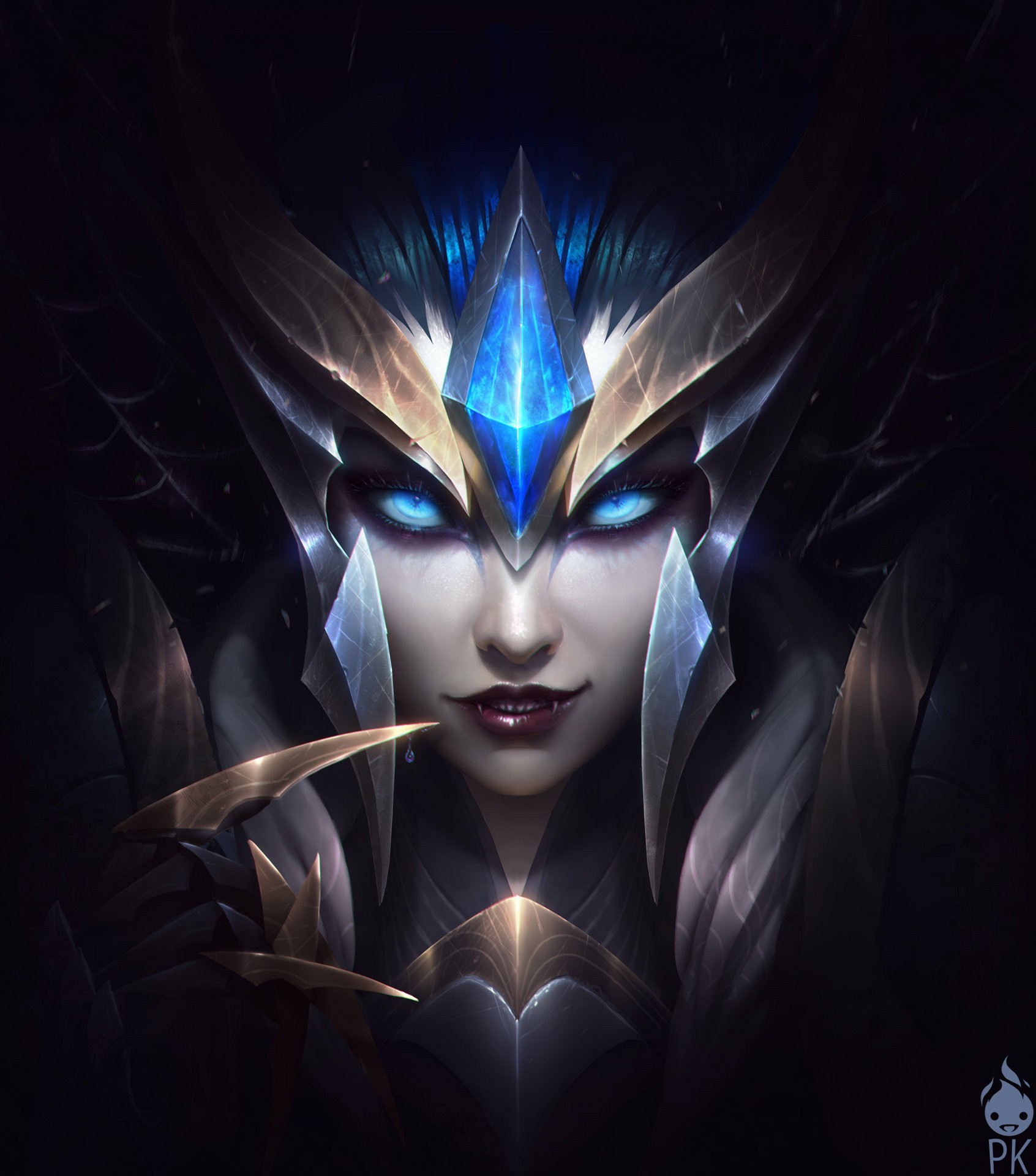 League of Legends character with blue eyes and armor HD Wallpaper