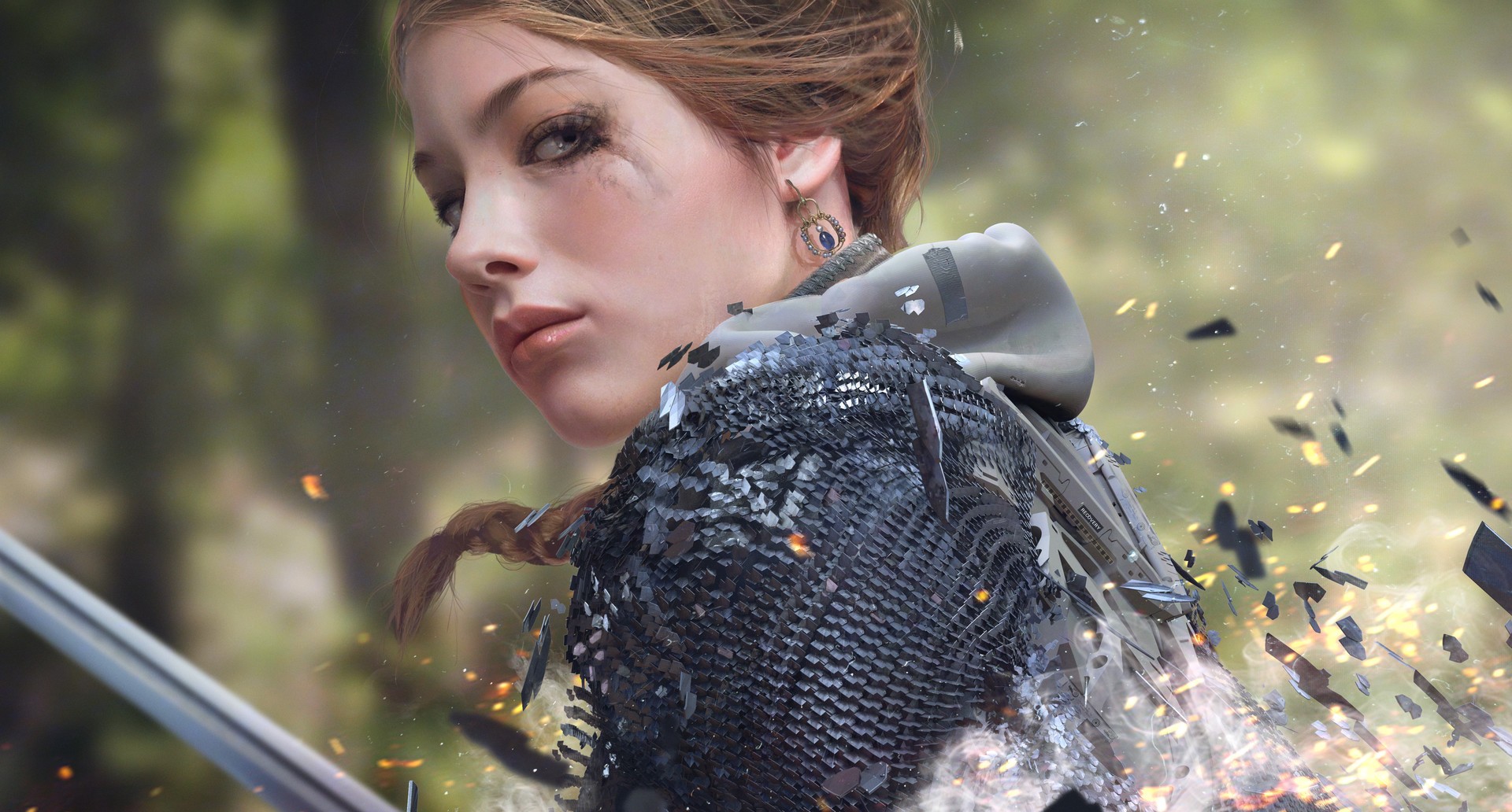 Warrior woman with sword and chainmail HD Wallpaper