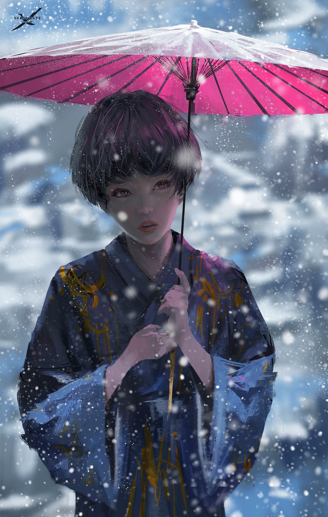 Fantasy art by WLOP of a girl in snow HD Wallpaper
