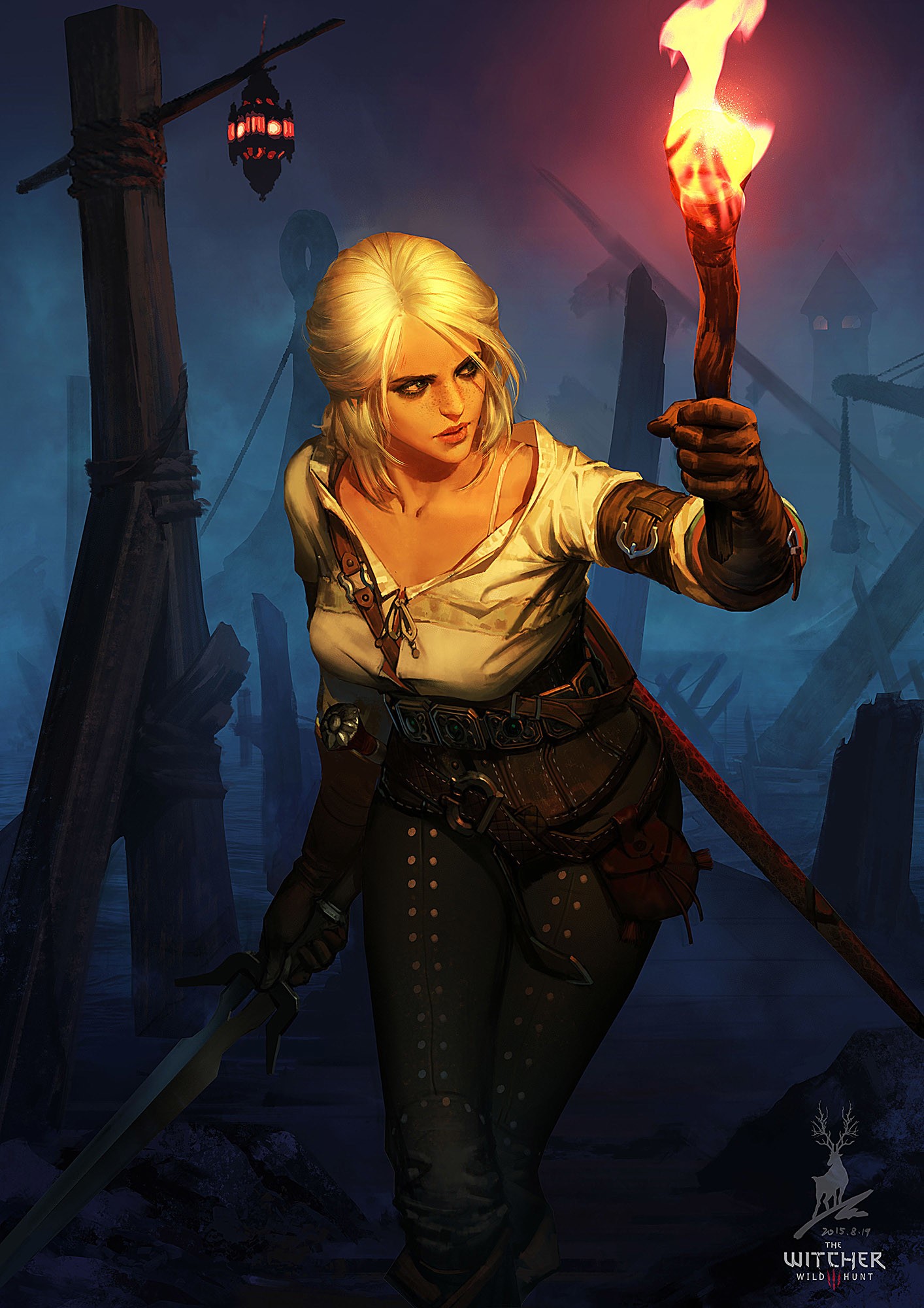 Ciri from The Witcher 3: Wild Hunt holding a torch HD Wallpaper