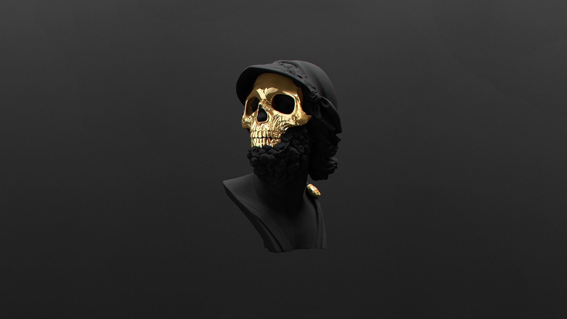 Golden Skull Bust with Black Hood and Beard HD Wallpaper