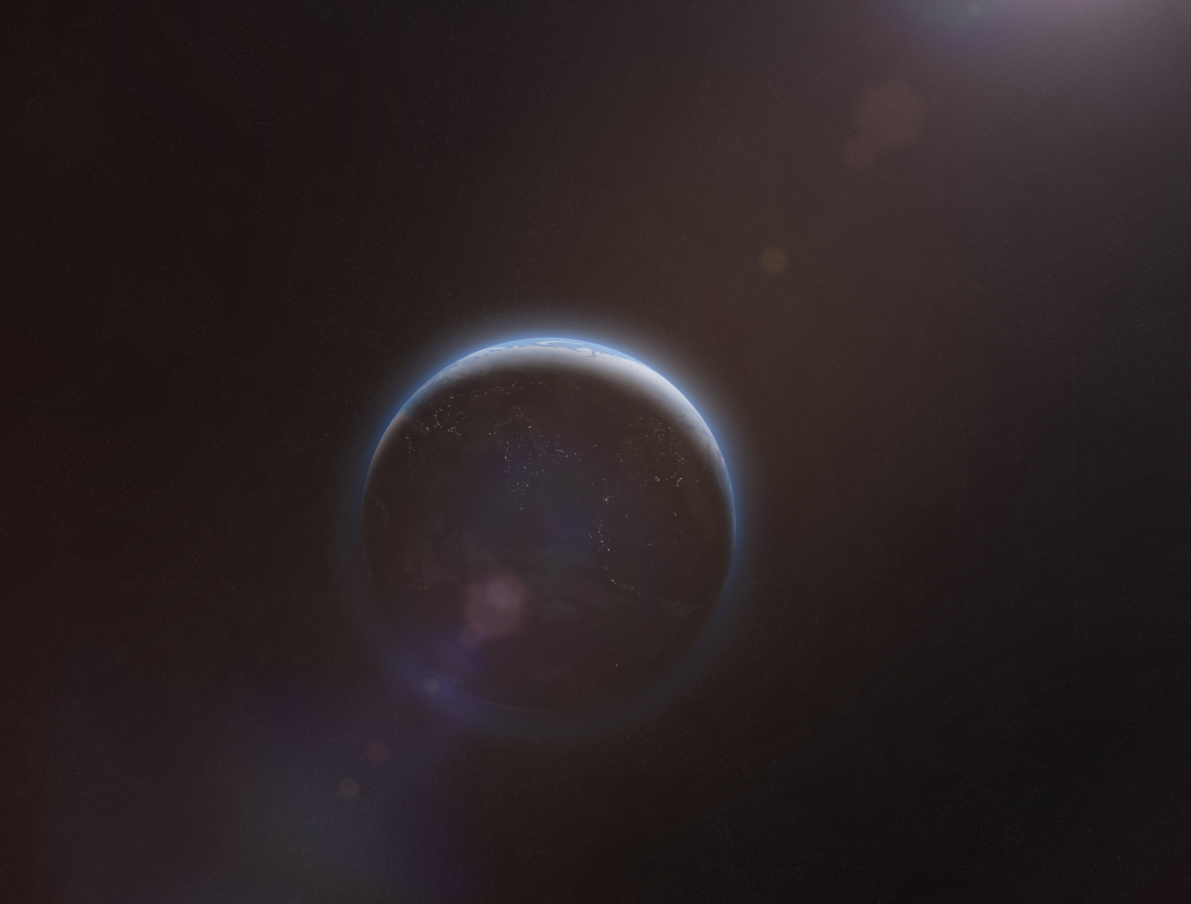 Planet Earth in space with lens flare HD Wallpaper