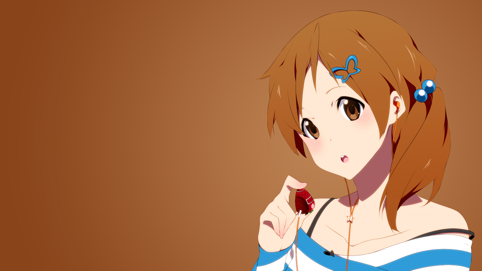 Ui Hirasawa from K-ON! holding a strawberry charm HD Wallpaper