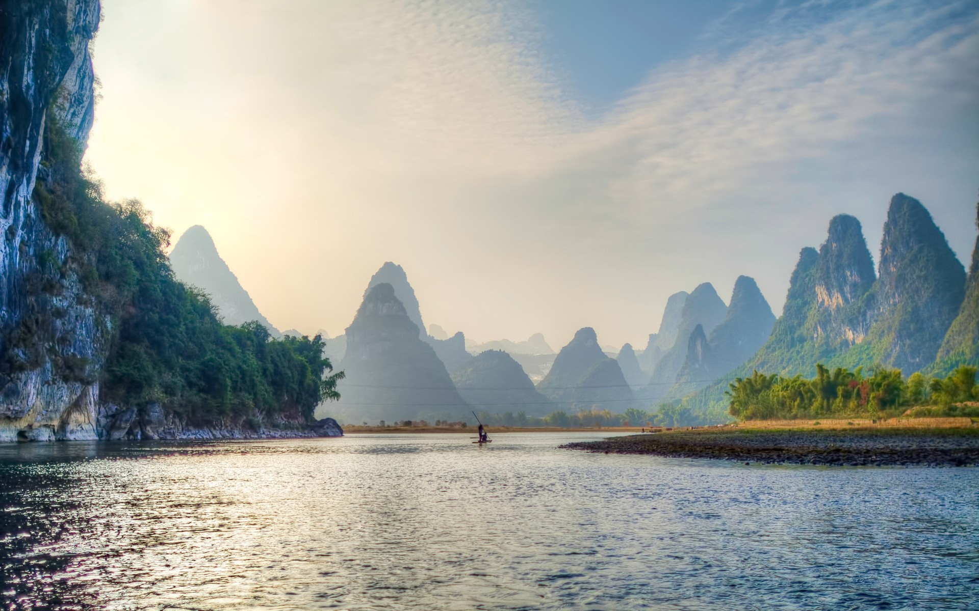 Karst mountains and river in China HD Wallpaper