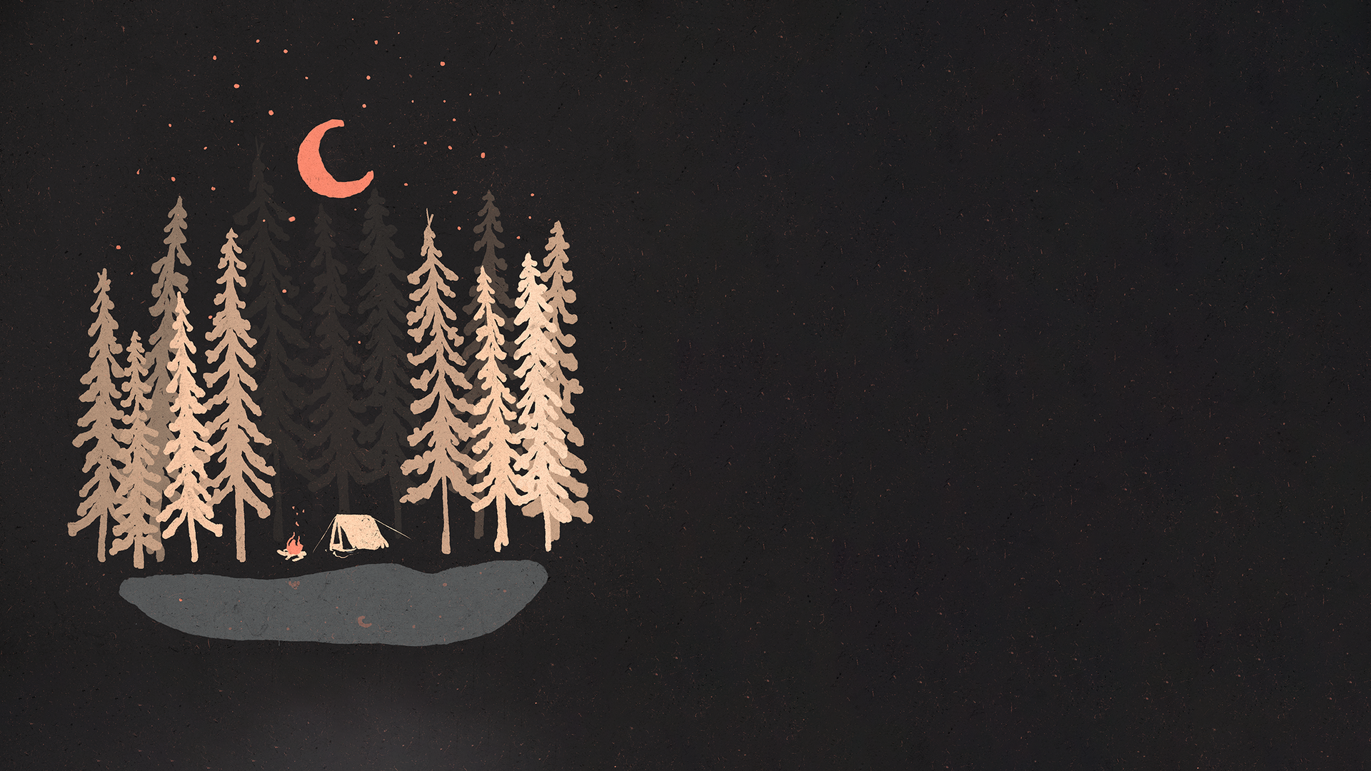 Minimalist night camping scene with moon and trees HD Wallpaper