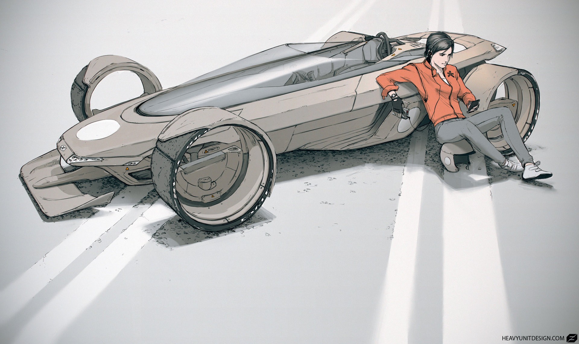 Woman leaning on a futuristic concept car HD Wallpaper