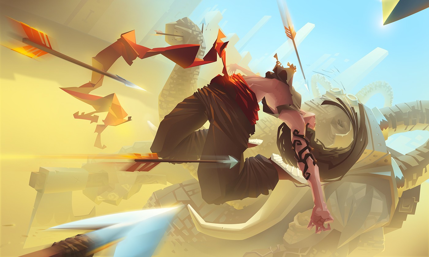 Fantasy art of a warrior dodging arrows HD Wallpaper