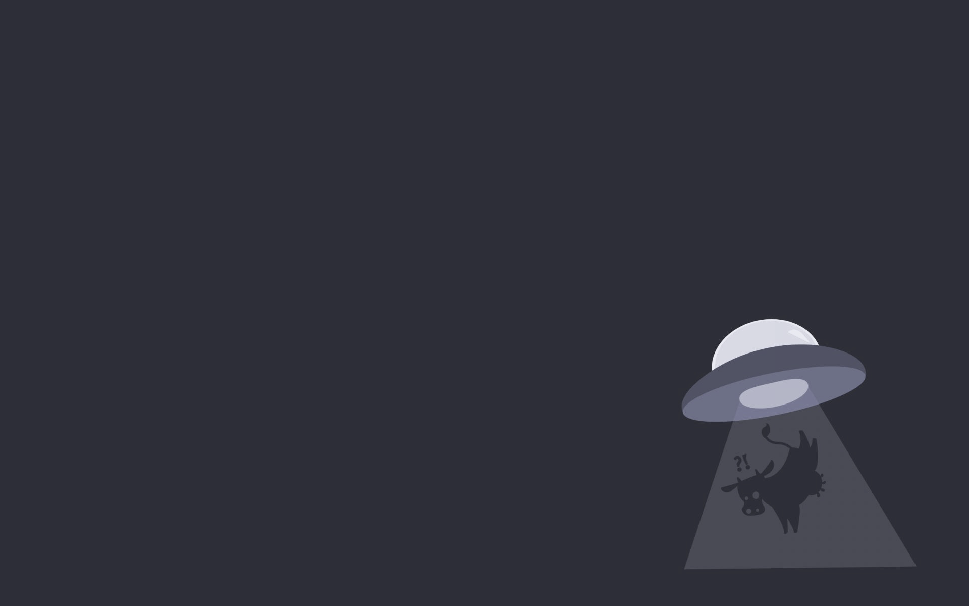 UFO abducting a surprised cow with question marks HD Wallpaper