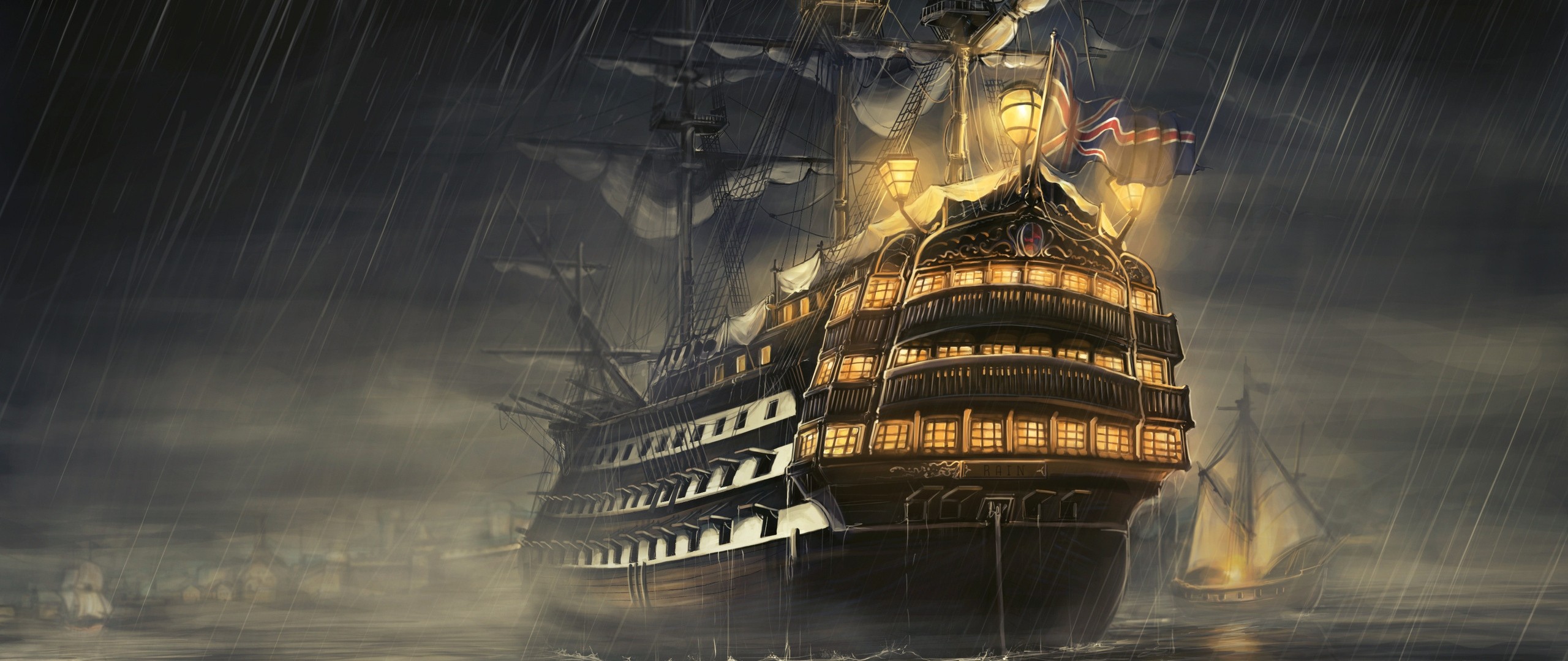 A sailing ship in a storm HD Wallpaper