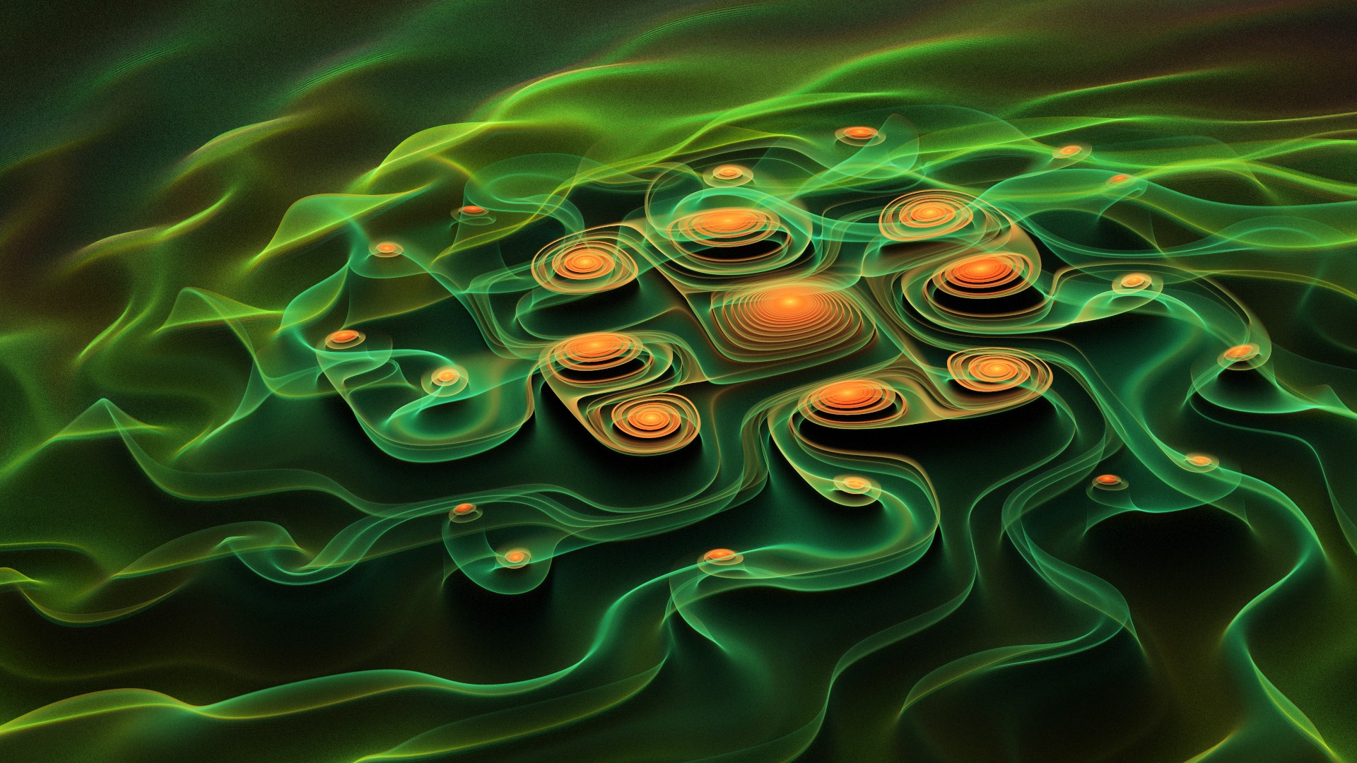 Abstract fractal with green and orange swirls HD Wallpaper