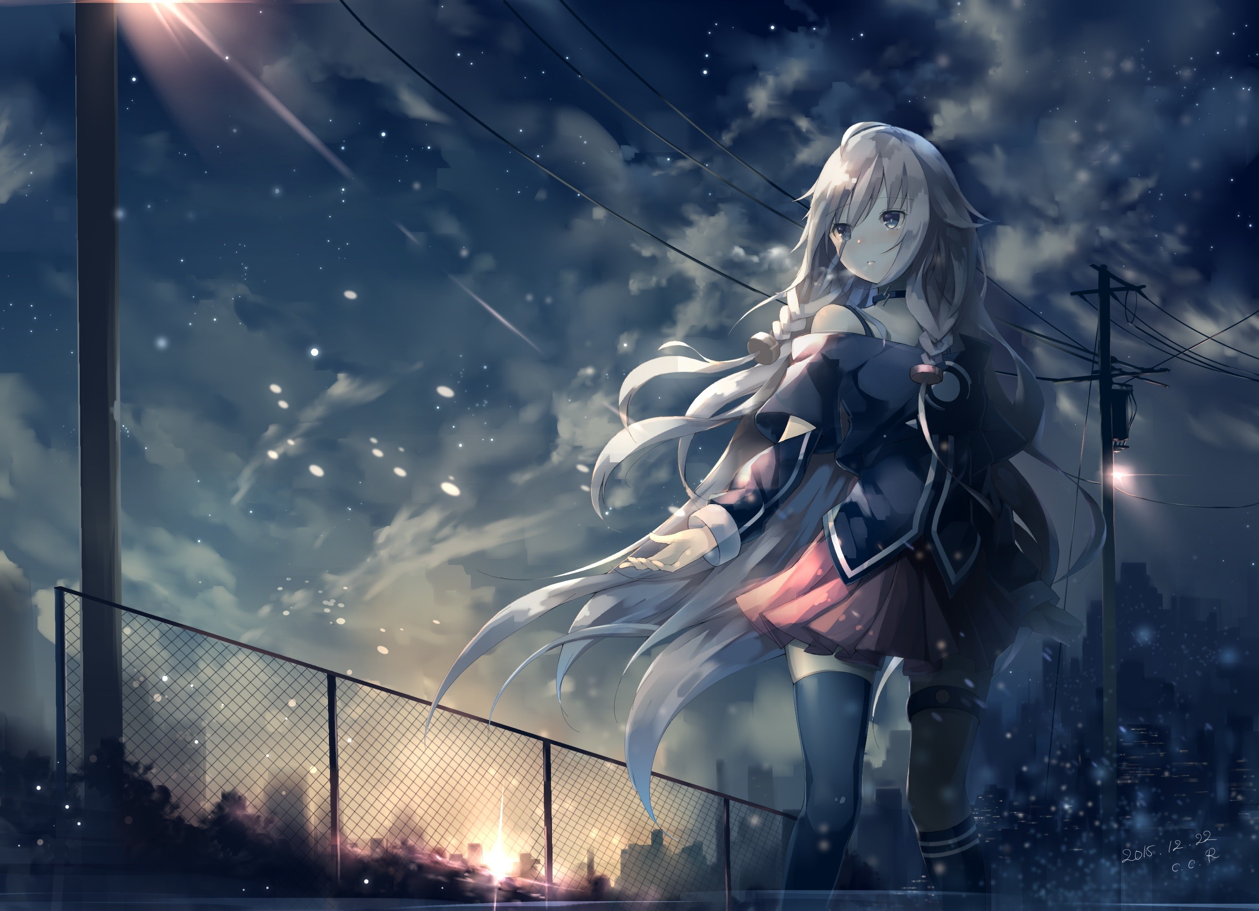 IA Vocaloid anime girl in snowy night city HD Wallpaper