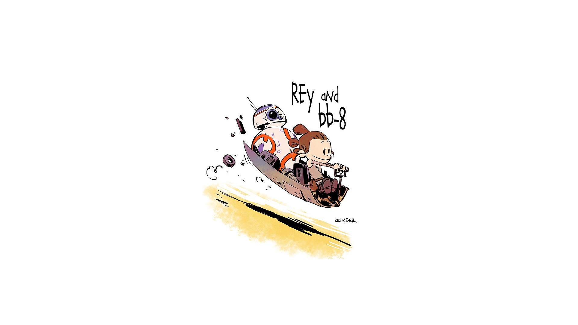Rey and BB-8 riding a hoverboard HD Wallpaper