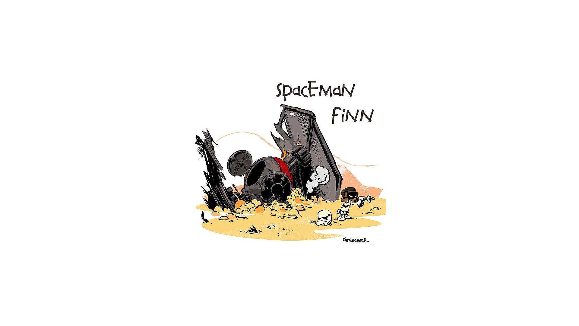 Spaceman Finn and a crashed TIE Fighter HD Wallpaper