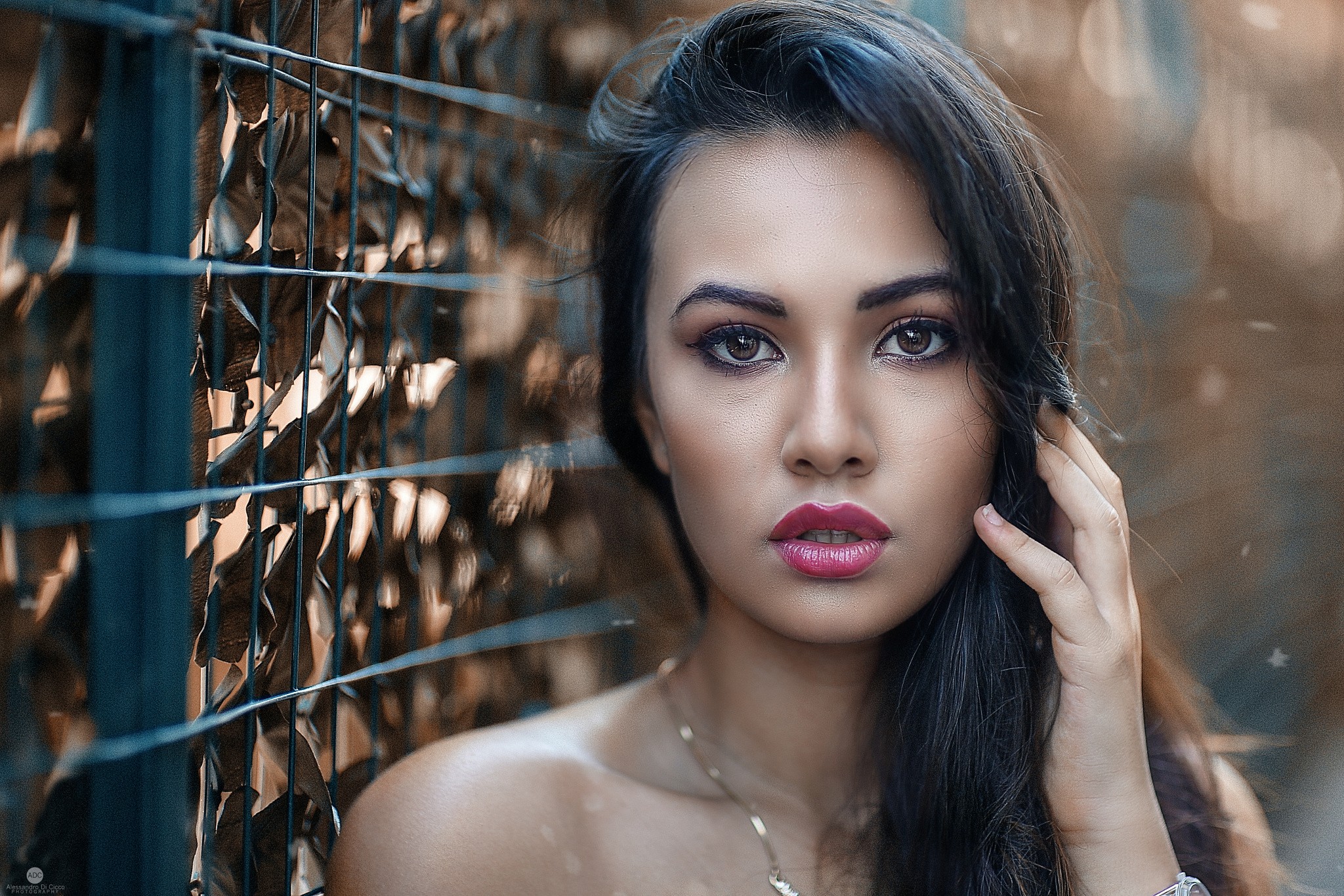 Woman posing near a fence HD Wallpaper