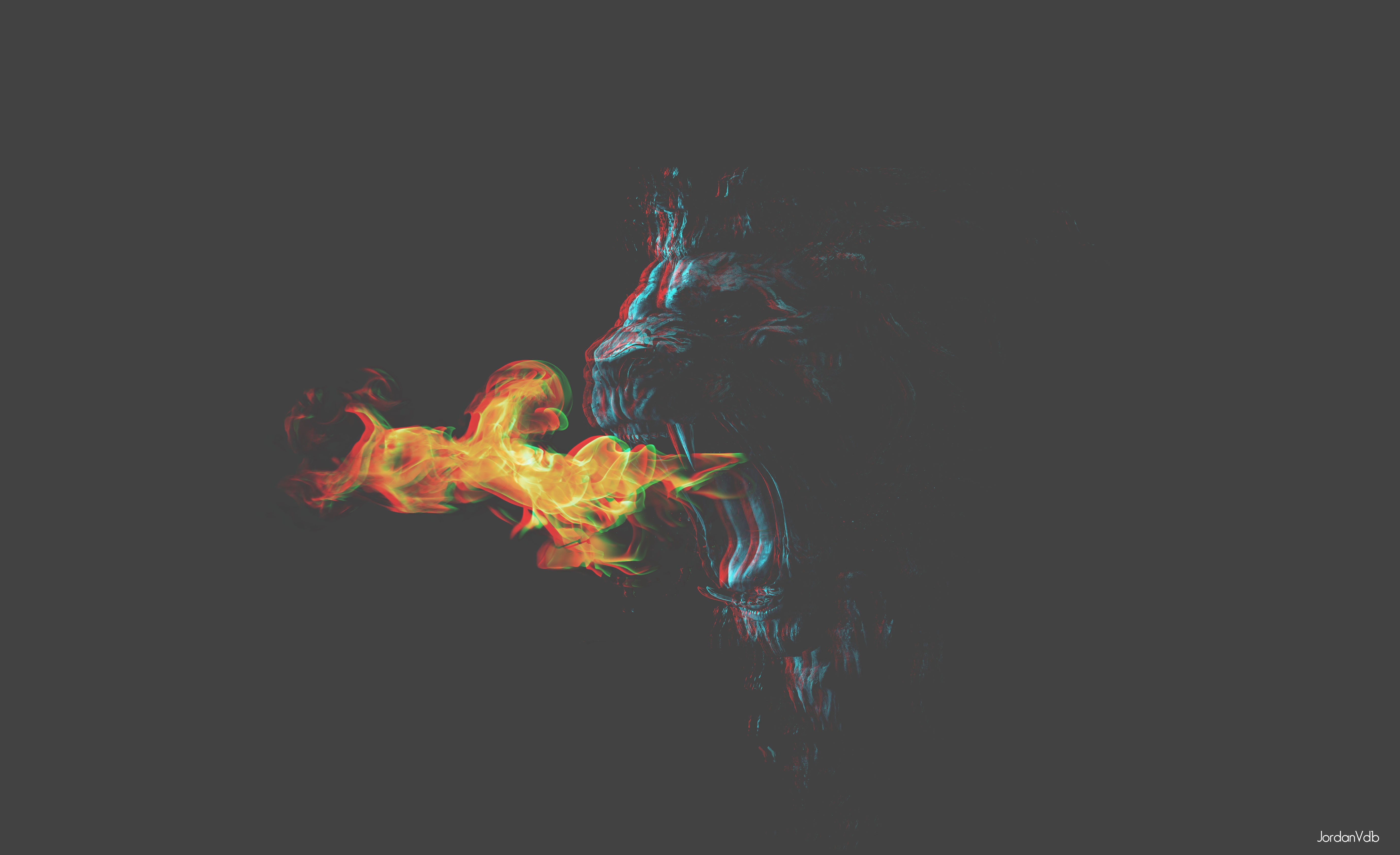 Lion breathing fire with 3D effect HD Wallpaper