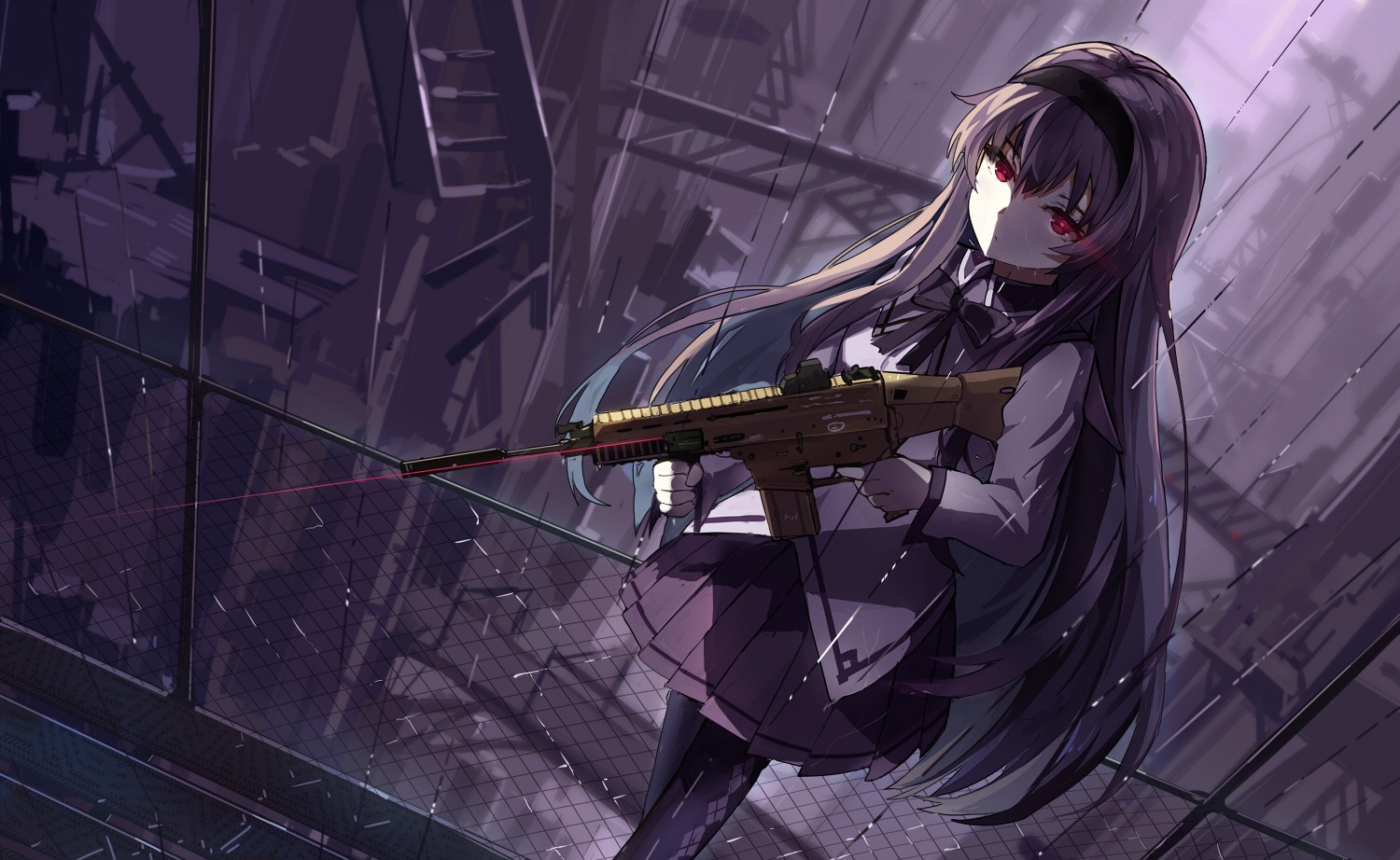 Akemi Homura with FN SCAR HD Wallpaper