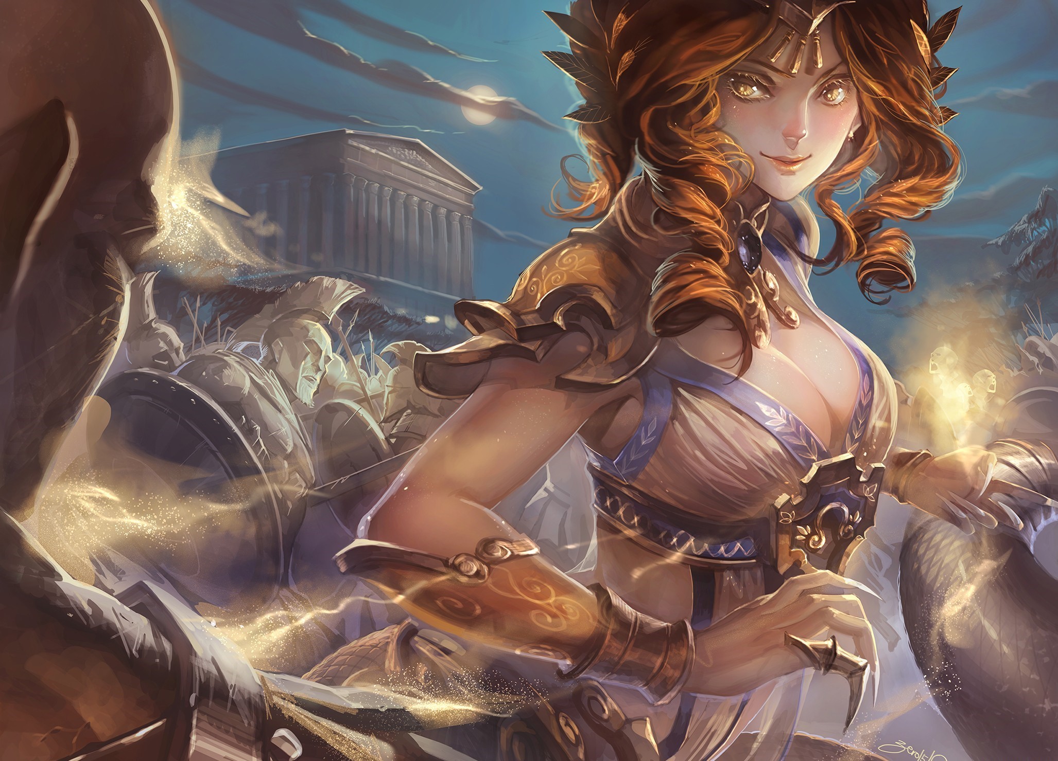Fantasy art of a warrior woman and soldiers HD Wallpaper