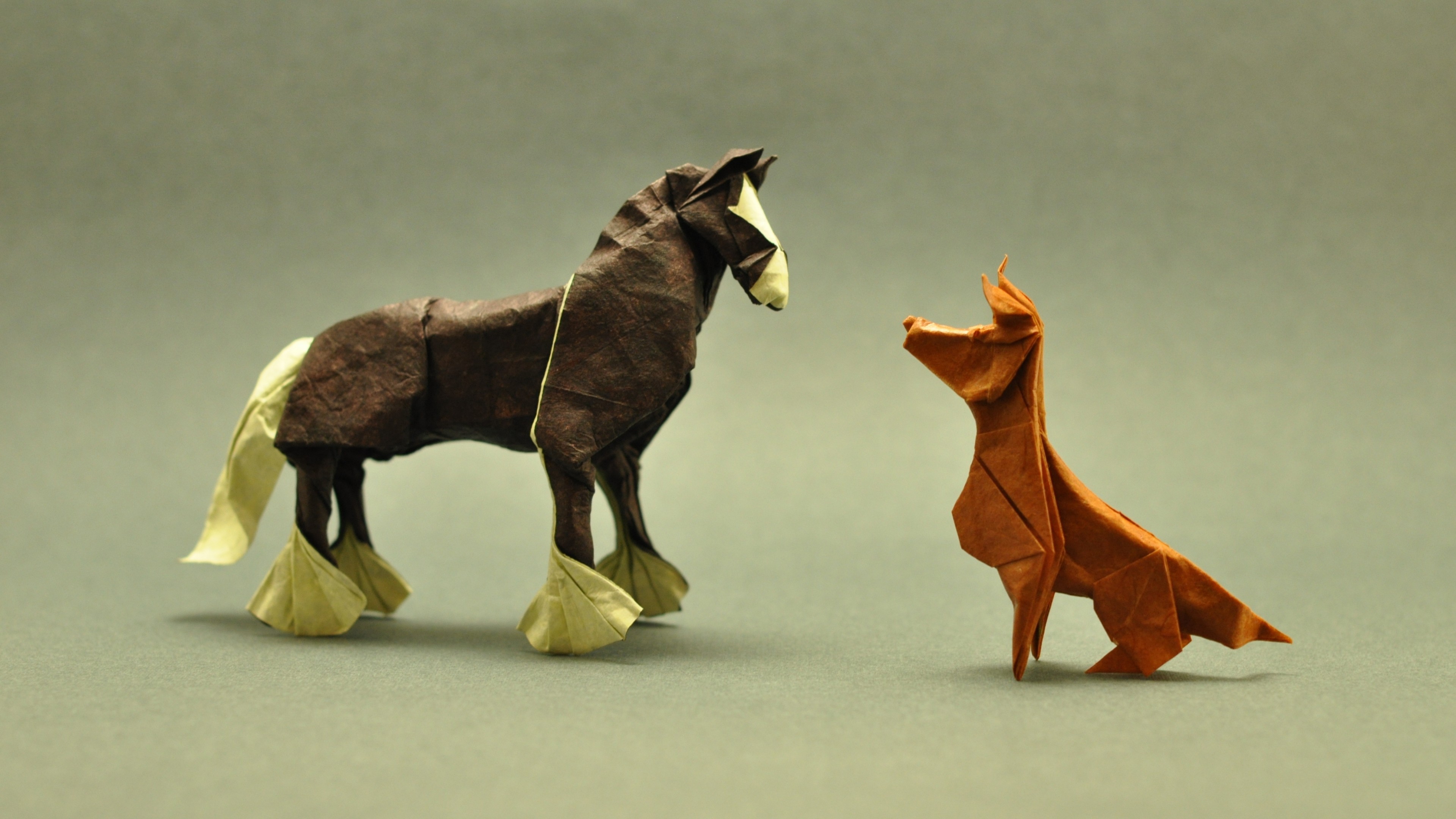 Origami horse and dog on a simple background HD Wallpaper