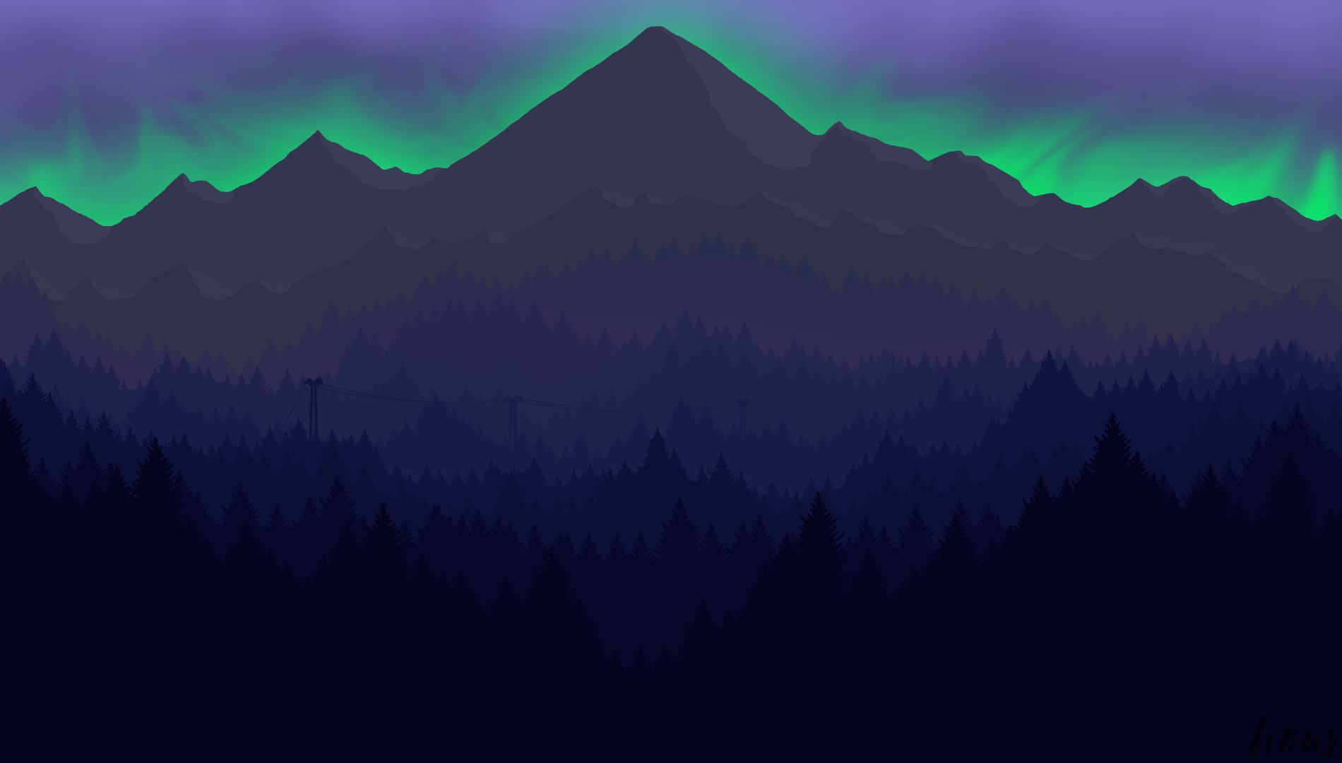 Digital art of mountains and aurora borealis HD Wallpaper