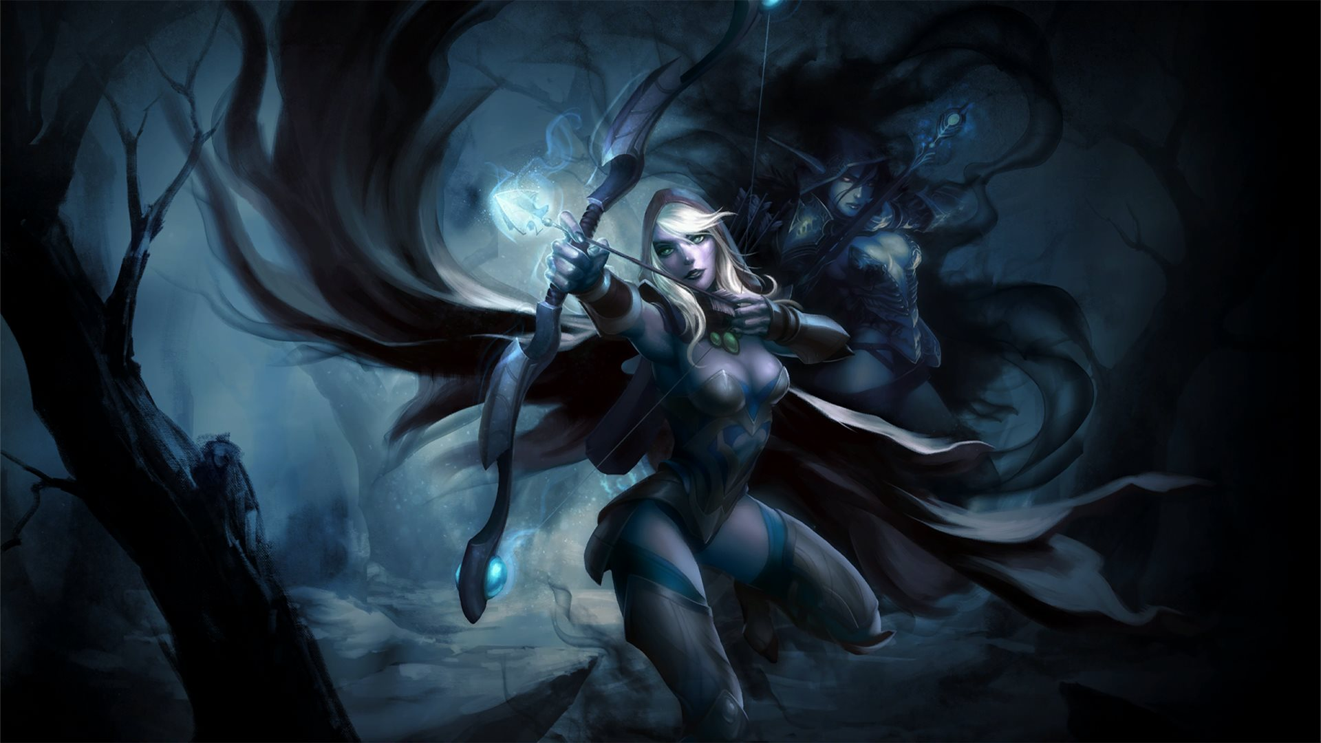 Dota 2 Drow Ranger with Shadowy Figure HD Wallpaper